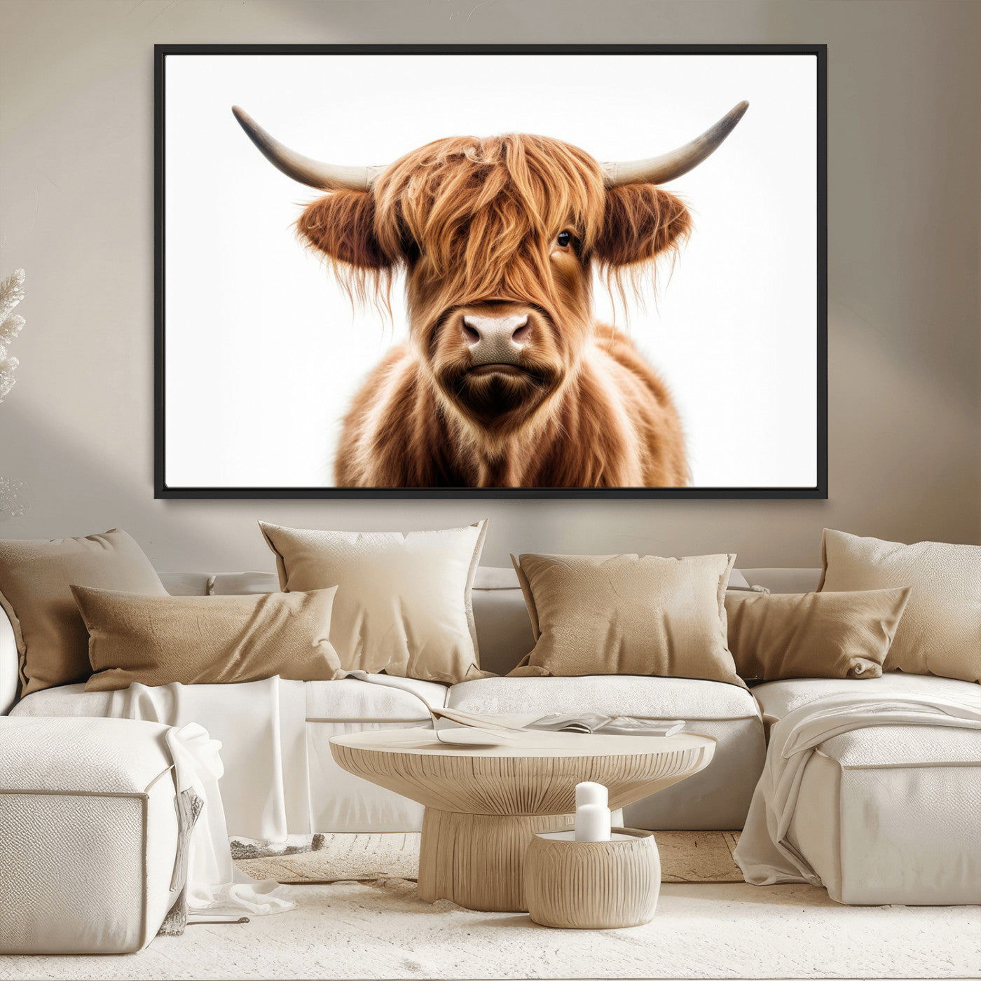 -Scottish Highland Cow Canvas Print, Framed Highland Cow Canvas Home Decor