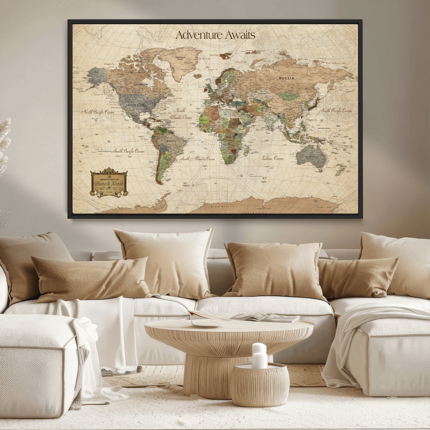 33020399-MGV-CV-36X24-Personalized World Map Canvas Print – Custom Push Pin Travel Tracker Map Anniversary Gift for Couples for Home, Office