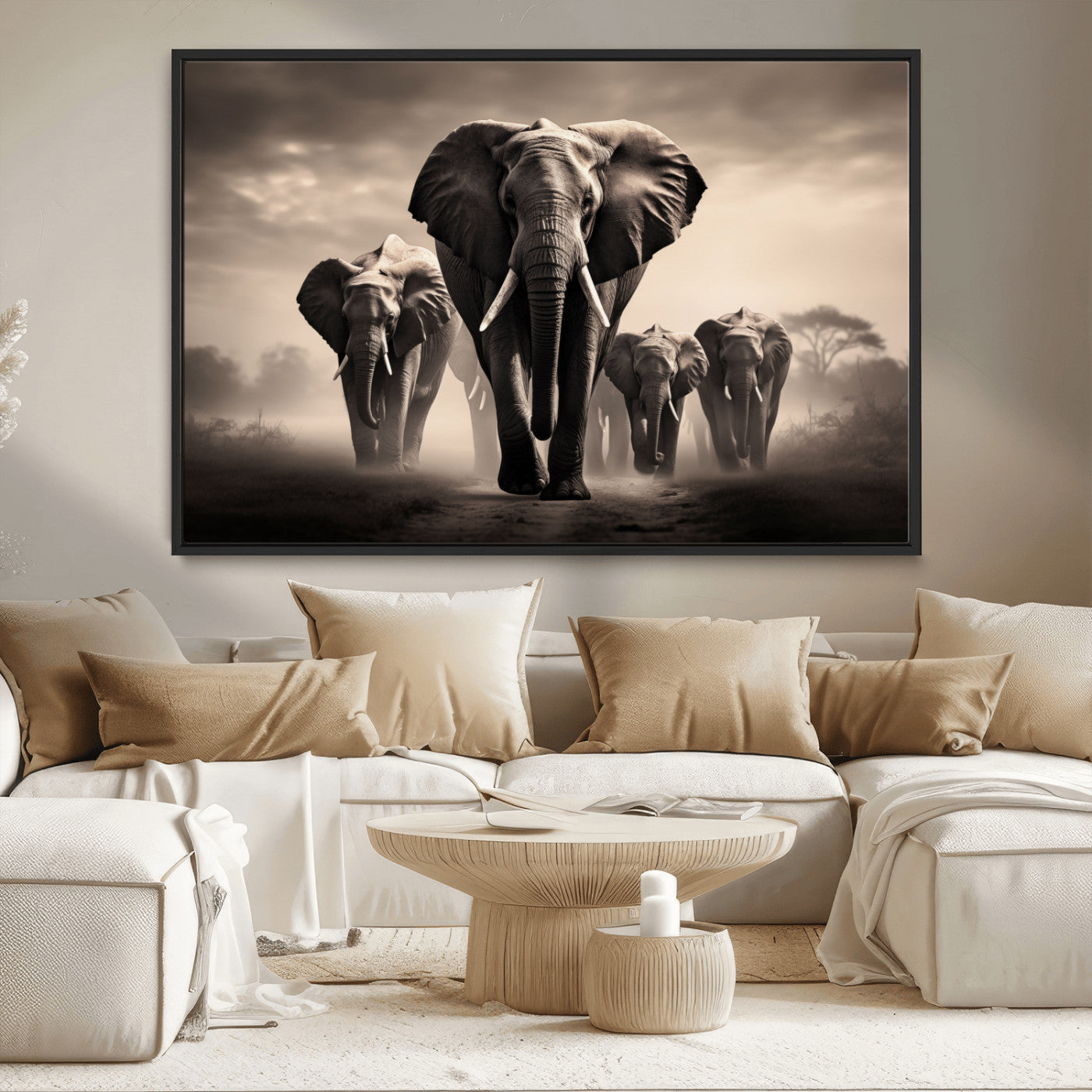 -Elephant Family Wall Art Canvas Print, Framed Elephant Wall Art Home Decor