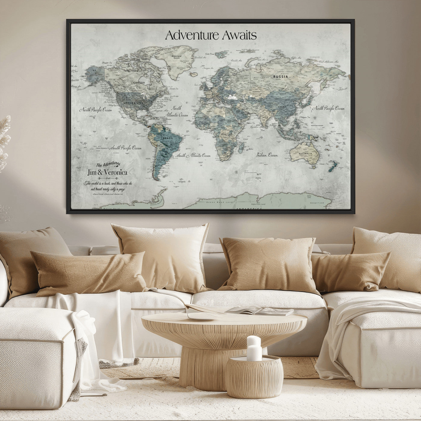 -Personalized Push Pin World Map Canvas Print – Custom Adventure Travel Map Framed Wall Art Gift for home, office