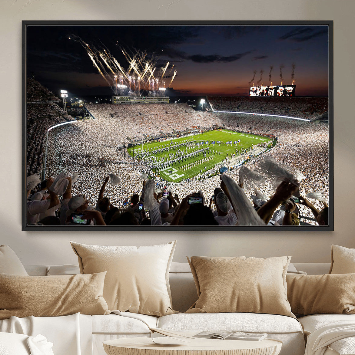 11221988-MGV-FC-36X24 - Epic Night Football Stadium Wall Art Canvas Print, Fireworks and Crowd Energy Game Day Excitement Decor for Home, Office