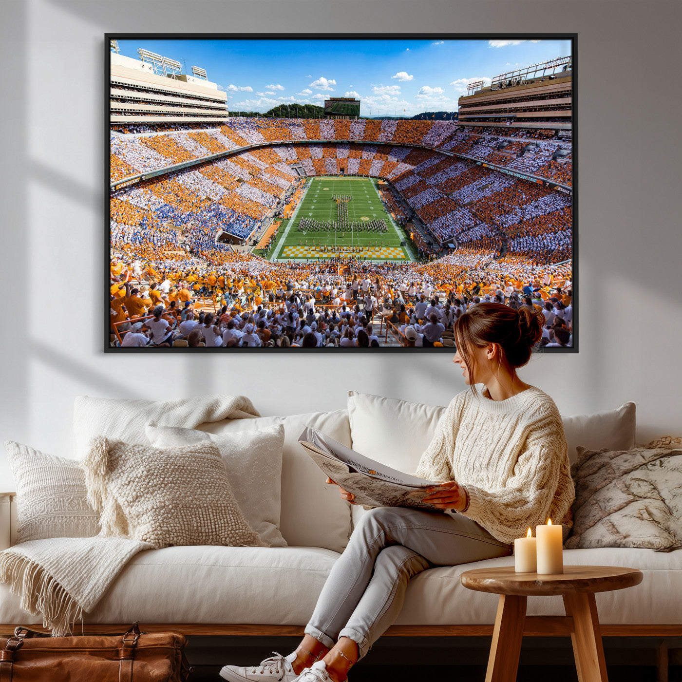 77097951-MGV-CV-36X24 - Tennessee Neyland Stadium Wall Art – Checkerboard Game Day Panoramic Canvas Print, College Football Decor for Home, Office, or Man Cave