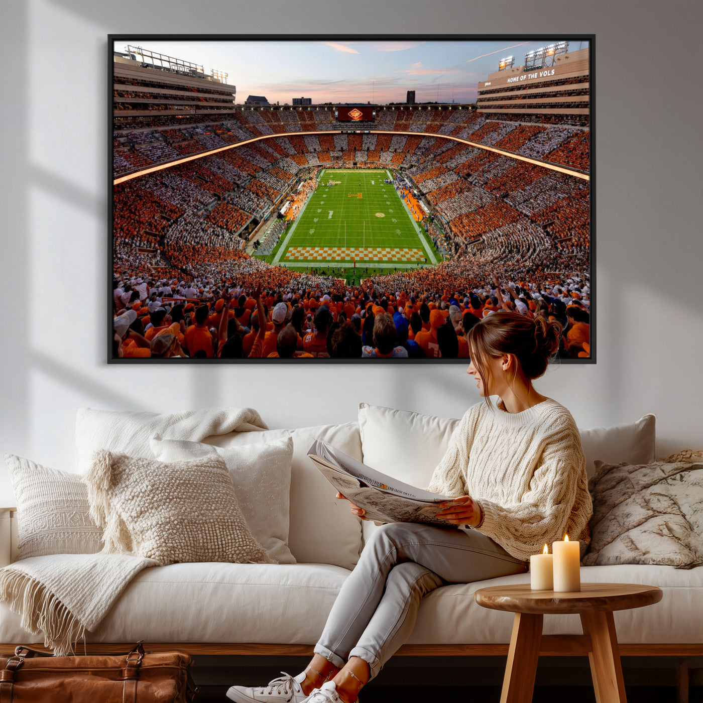 37160229-MGV-CV-36X24 - Tennessee Neyland Stadium Wall Art, Sports Arena Canvas Print, Panoramic Stadium Canvas Artwork for Home, Office