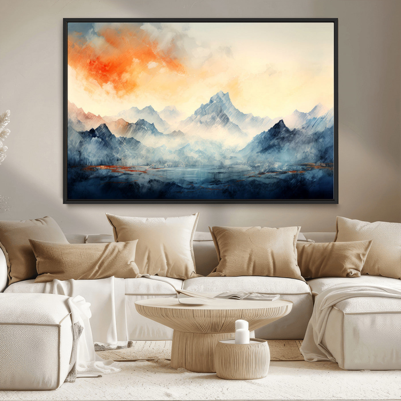 WRM1005-MGV-CV-36X24-Warm Clouds Abstract Mountain Wall Art Canvas Print