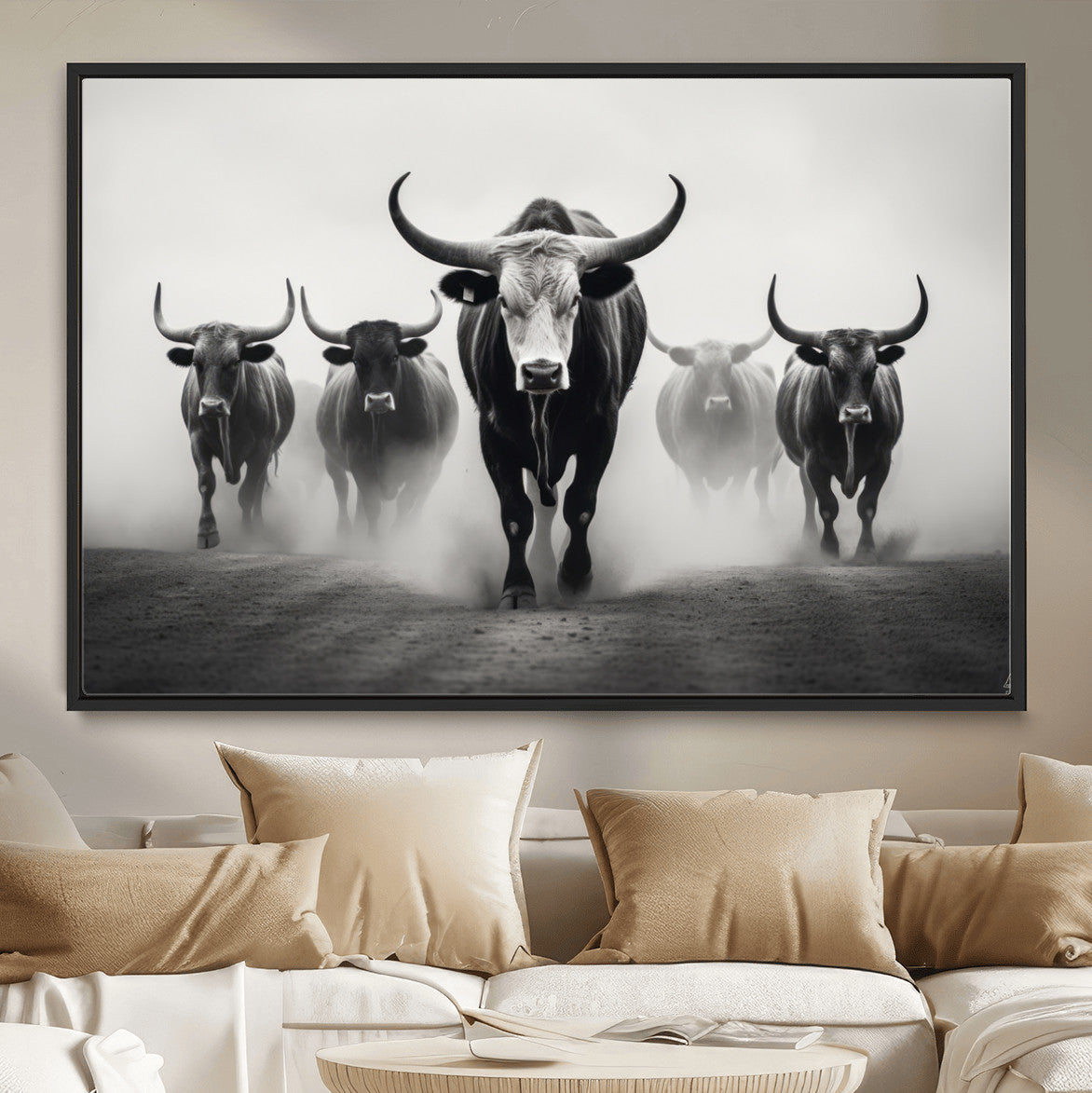 N34534C-MGV-FC-36X24 - Texas Bighorn Cow Hern Wall Art Canvas Print, Longhorn Cow Large Wall Art