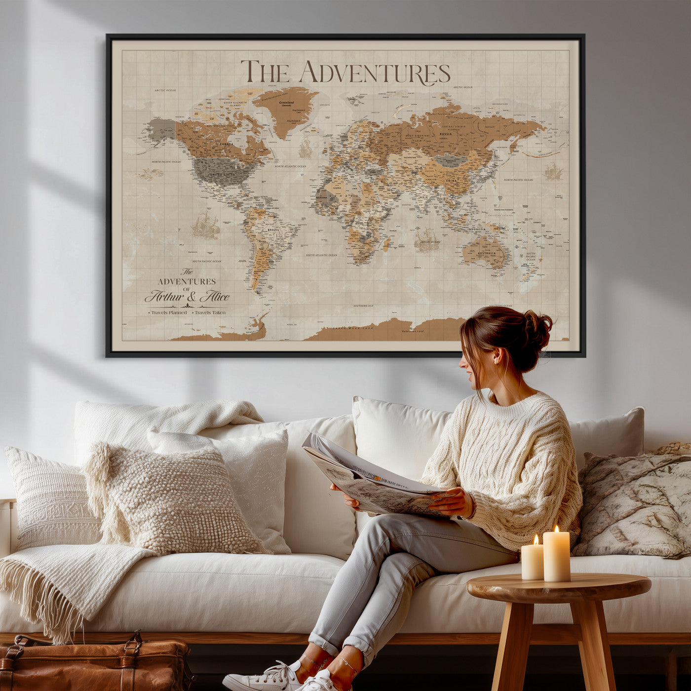 57738274-MGV-CV-36X24 - Custom Push Pin World Map Wall Art Canvas Print – Personalized Travel Tracker - NEWMAP-10