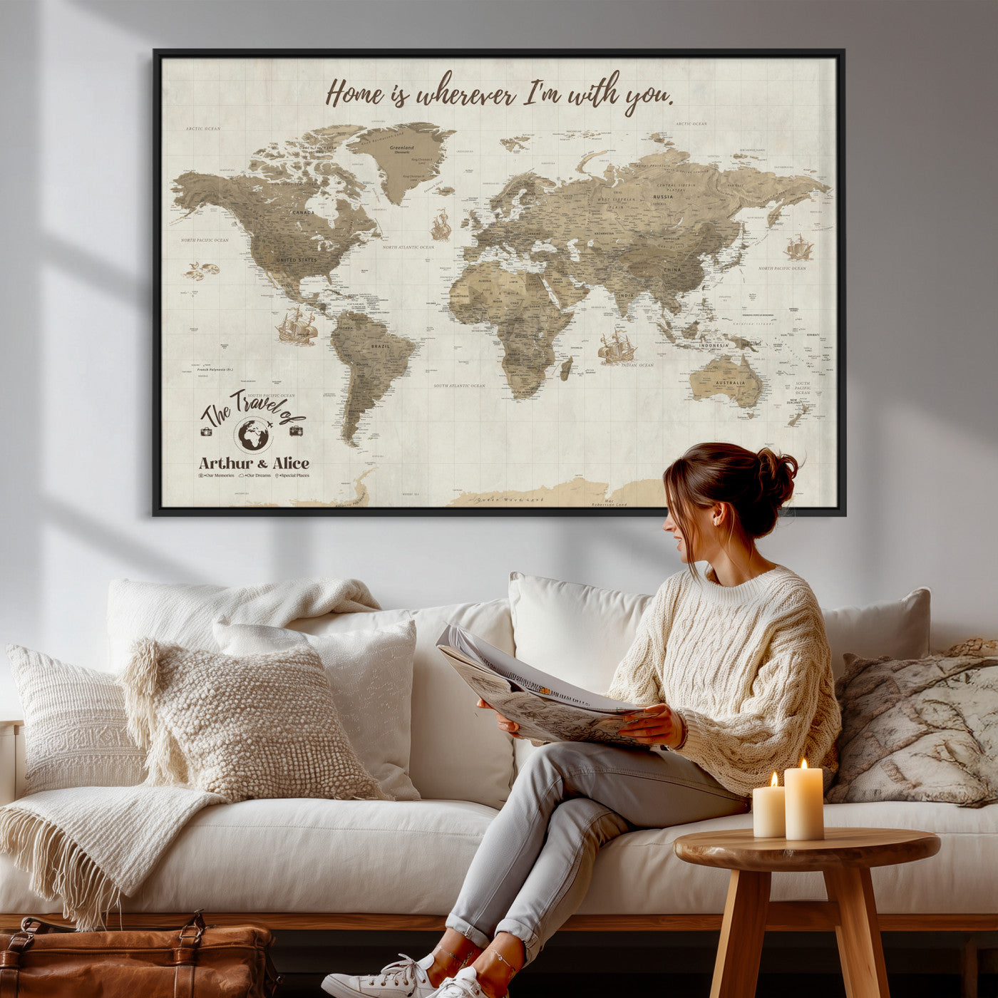 61351027-MGV-CV-36X24 - Custom Push Pin World Map Wall Art Canvas Print – Personalized Travel Tracker with Pins - NEWMAP-11