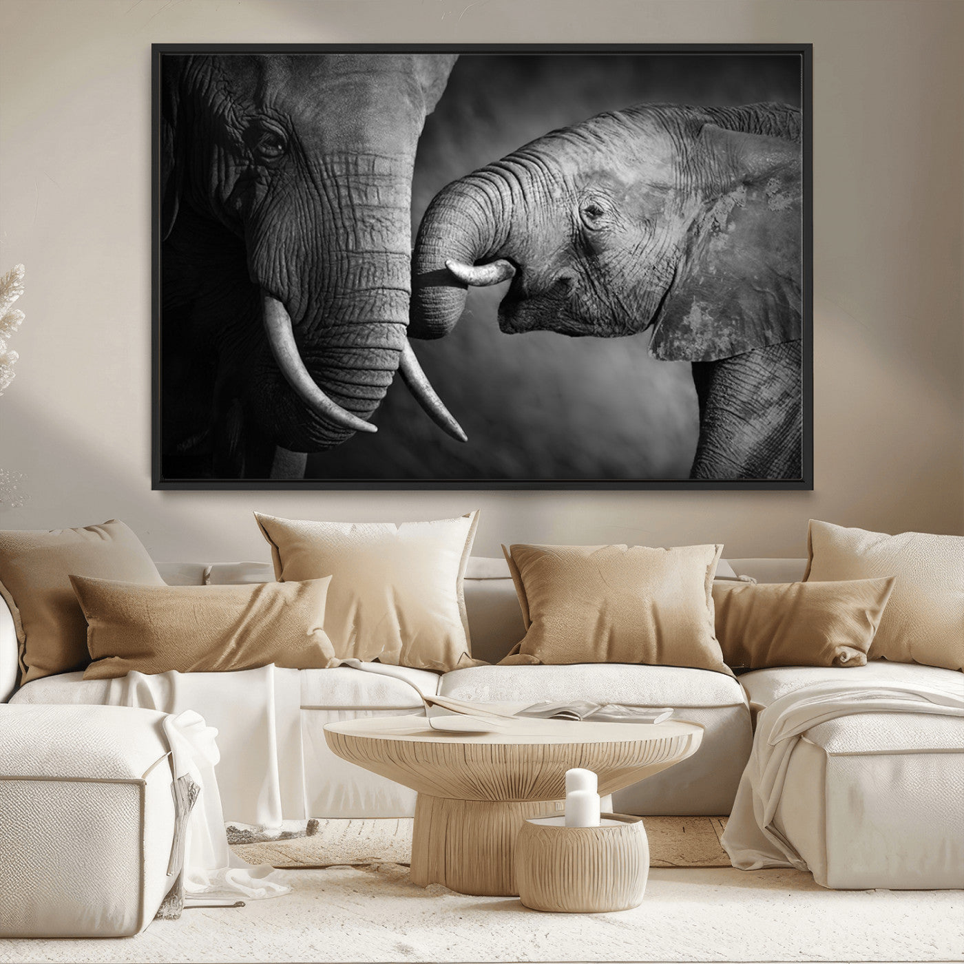 42691-MGV-FC-36X24_Black-Elephant Family Wall Art Canvas, Framed Elephant Family Canvas Print