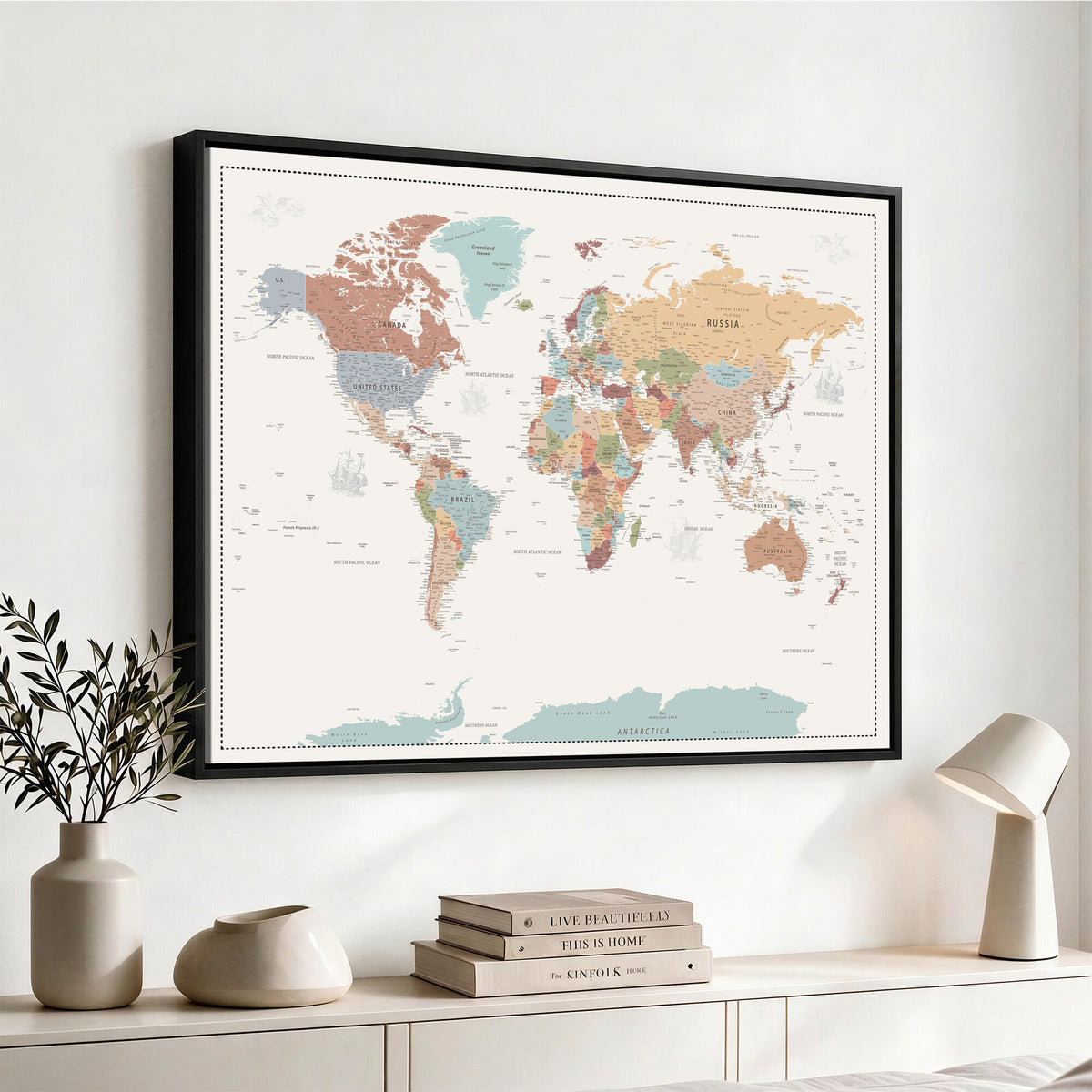 63447567-MGV-CV-36X24 - Pastel Colors World Map Wall Art Canvas Print
