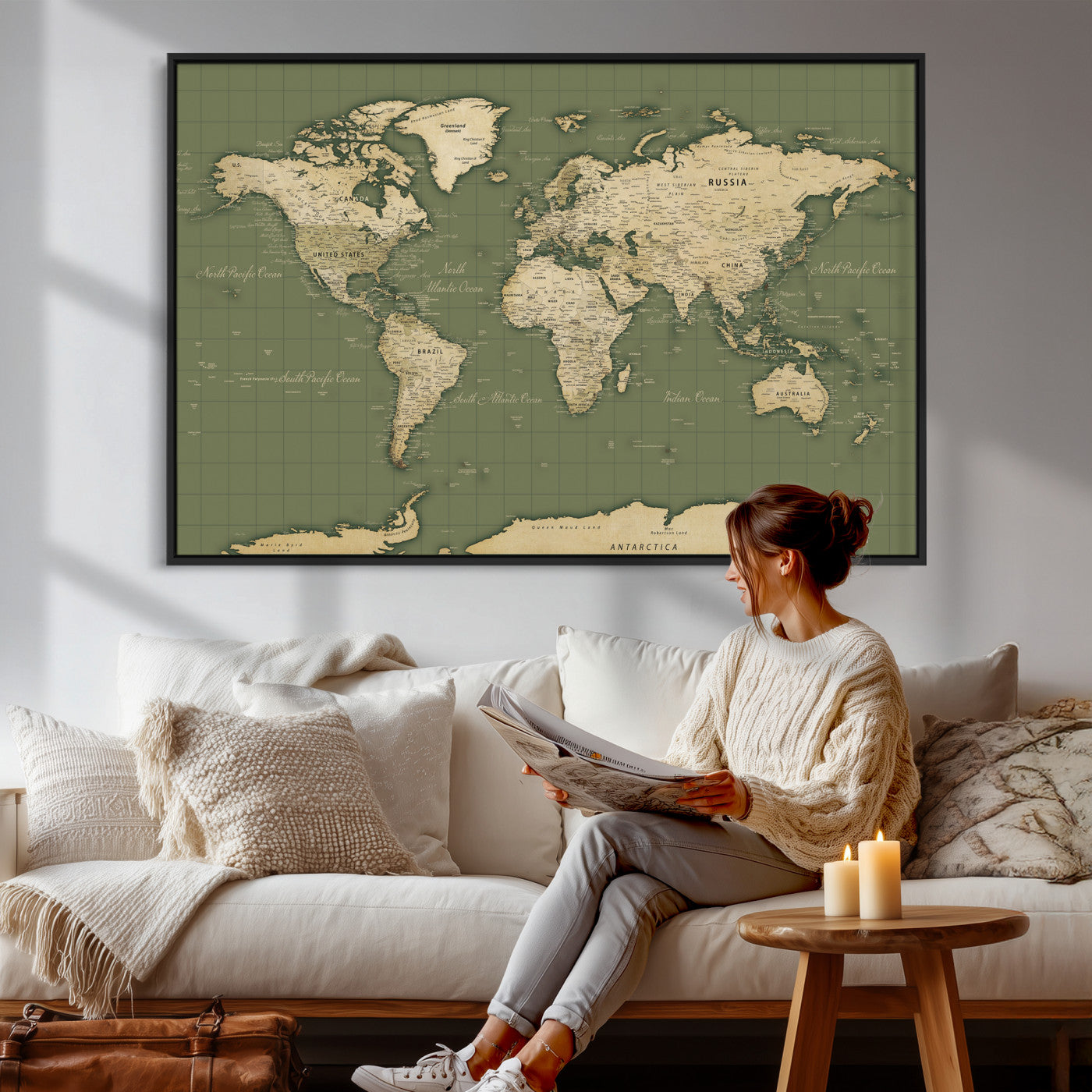 13750241-MGV-CV-36X24 - World Map Wall Art Canvas Print, Modern Decorative Framed Map Artwork Prints for Living Room, Office, Bedroom Wall Decor