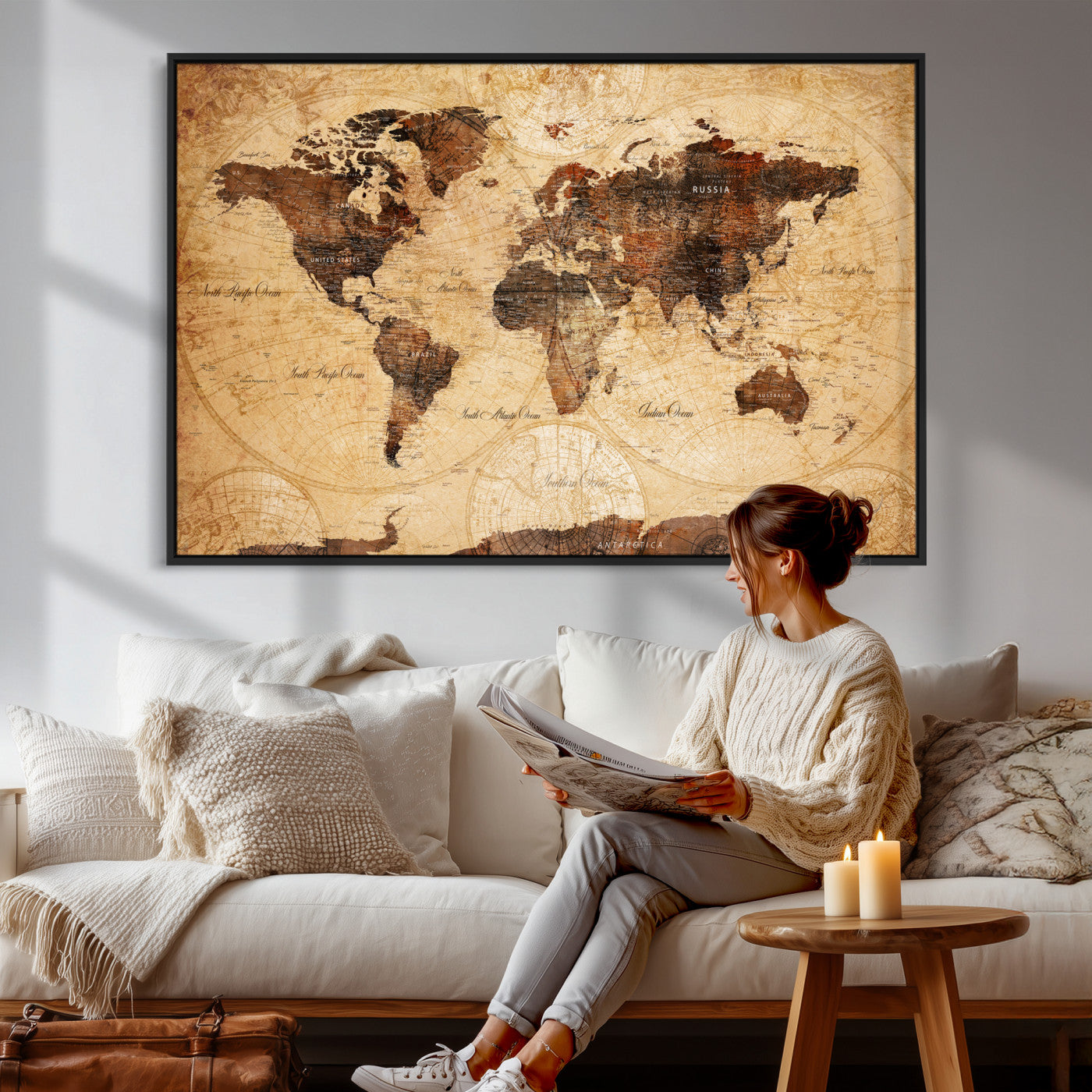 40760475-MGV-CV-36X24 - World Map Wall Art Canvas Print, Modern Decorative Framed Map Artwork Prints for Living Room, Office, Bedroom Wall Decor
