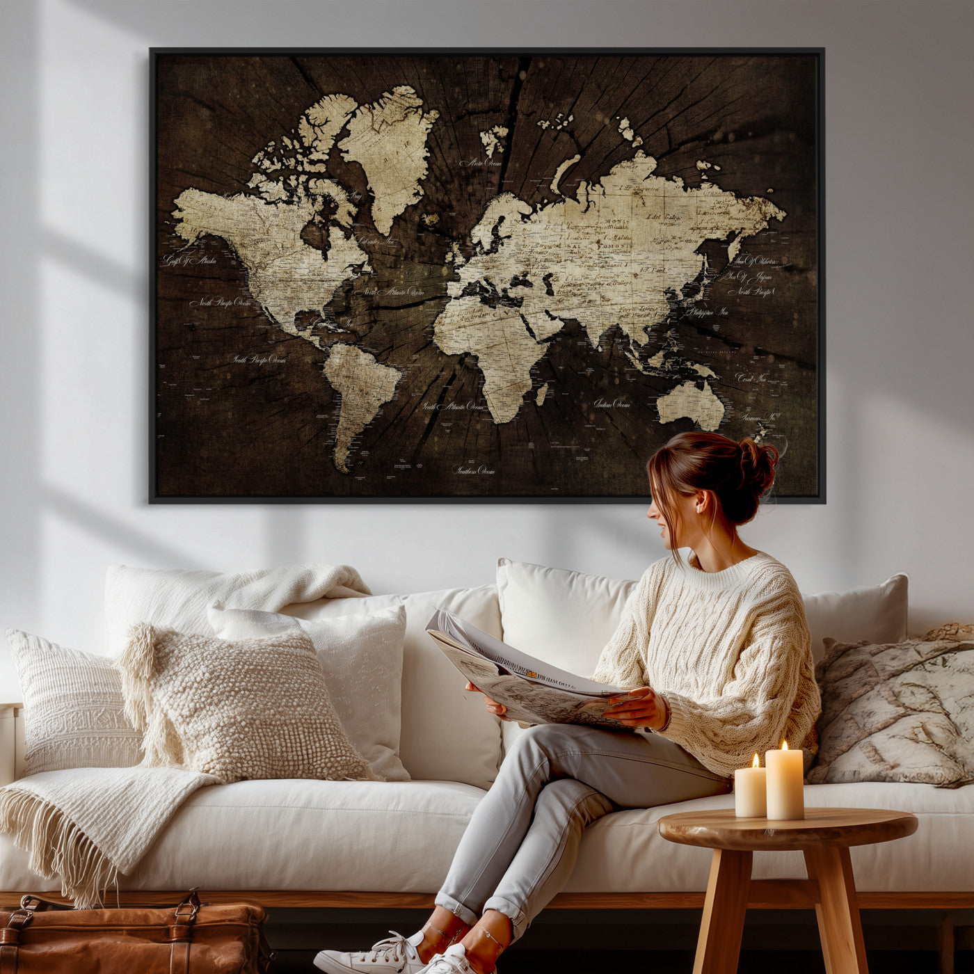 40991509-MGV-CV-36X24 - World Map Wall Art Canvas Print, Modern Decorative Framed Map Artwork Prints for Living Room, Office, Bedroom Wall Decor