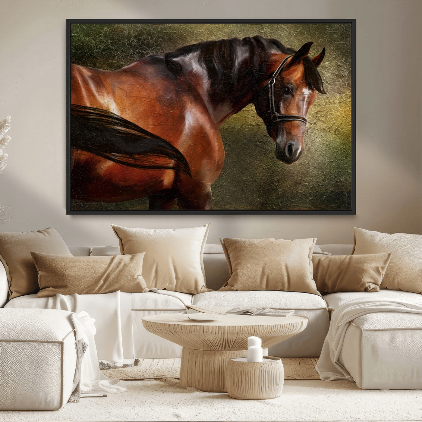 76810-MGV-CV-36X24-Majestic Brown Horse Wall Art Canvas Print – Framed Equestrian Artwork with Elegant Stallion Artwork for Home or Office Decor