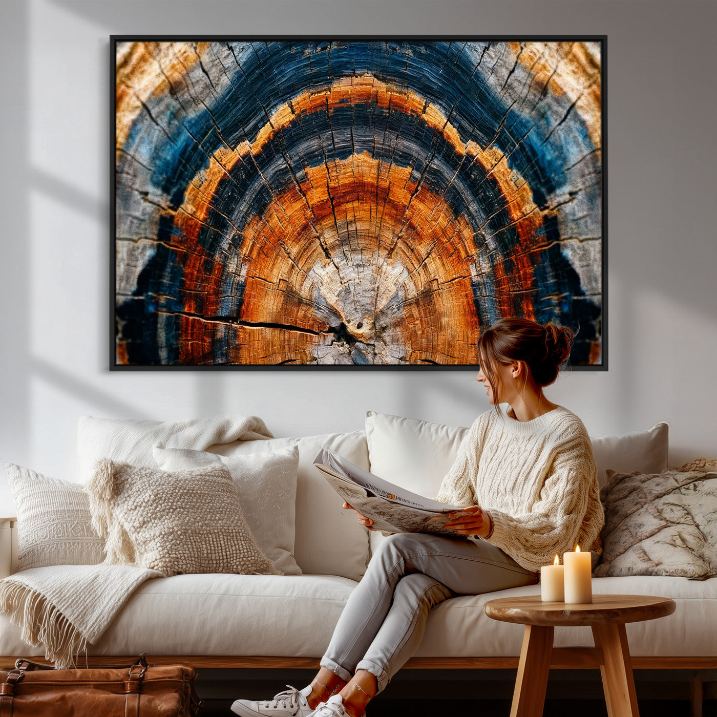 92693966N-MGV-CV-36X24 - Abstract Wood Grain Canvas Print, Tree Ring Pattern Wall Art, Framed Canvas Ready to Hang