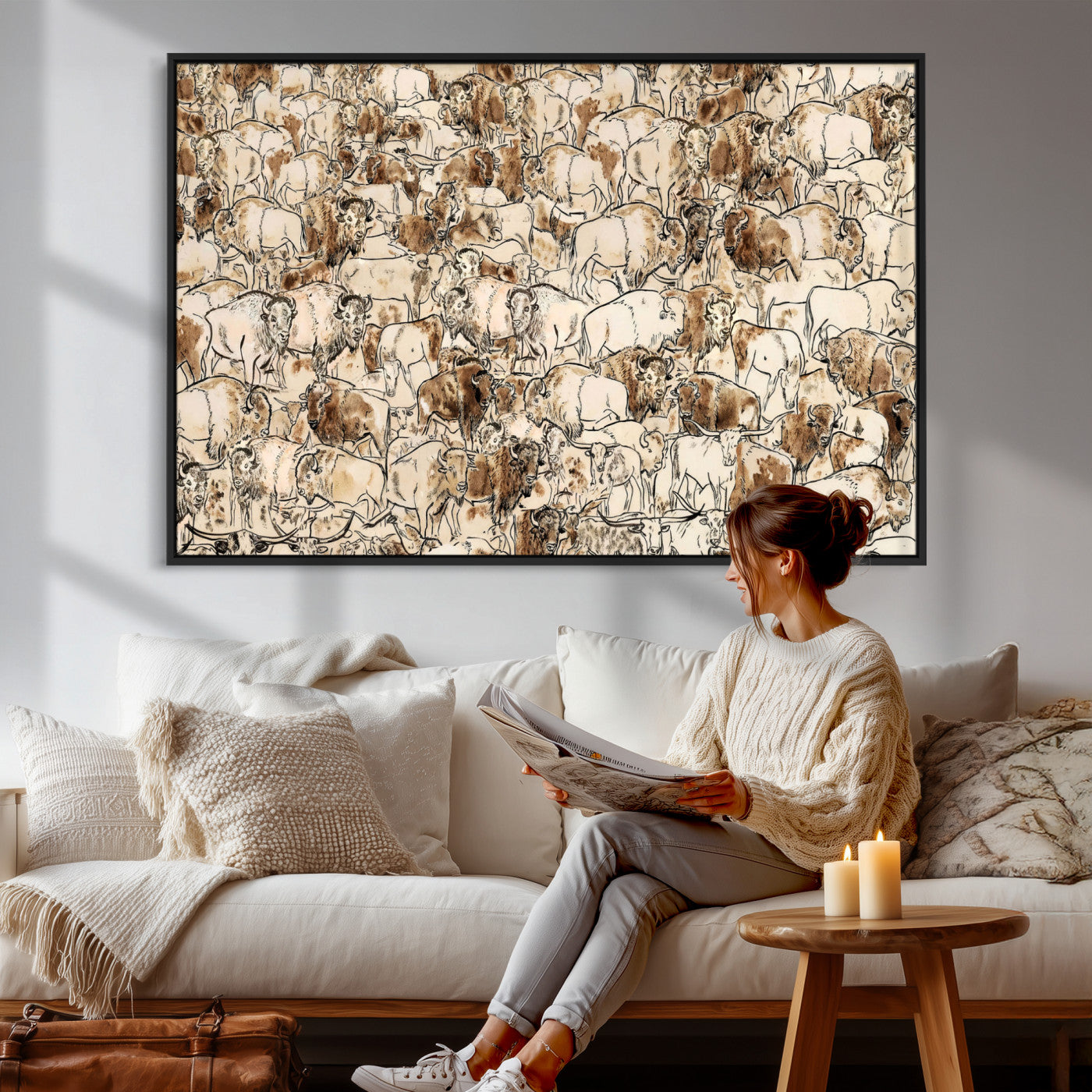 50142019-MGV-CV-36X24 - Farmhouse Animals Wall Art Canvas Print - Abstract Farm Animal Drawing Mid-Century Wall Art for Cabin Decor