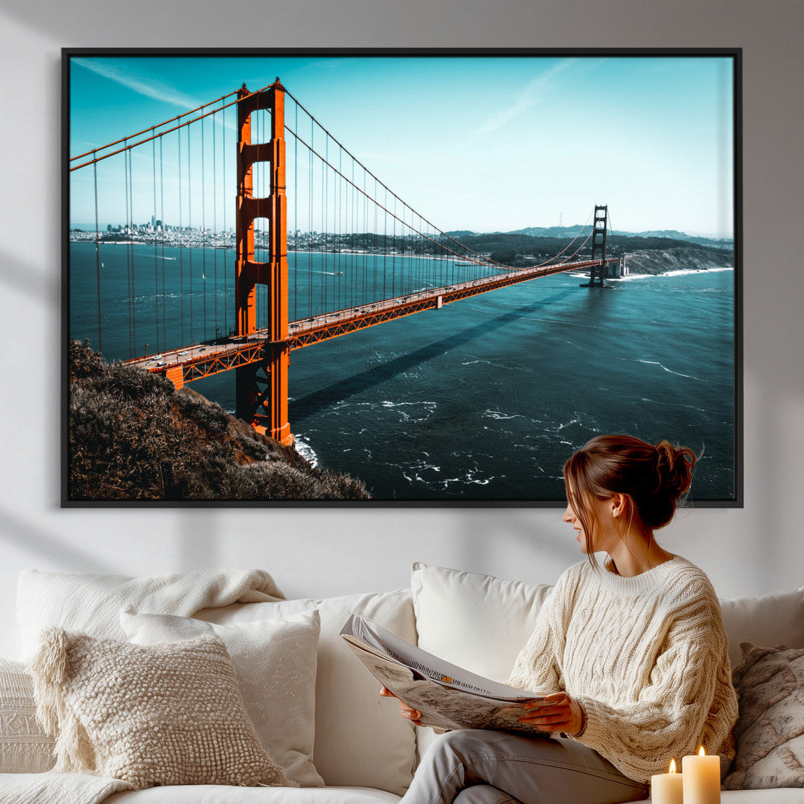73996404-MGV-CV-36X24 - Golden Gate Bridge Wall Art Canvas Print – San Francisco Landmark Photography Artwork Print for Living Room, Office, and Modern Decor