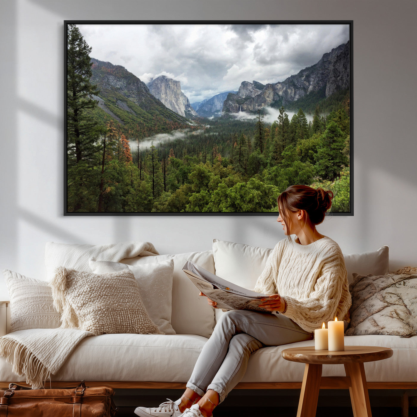 46168759-MGV-CV-36X24 - Yosemite Valley Wall Art Canvas Print, El Capitan Mountain Landscape Nature Wall Decor