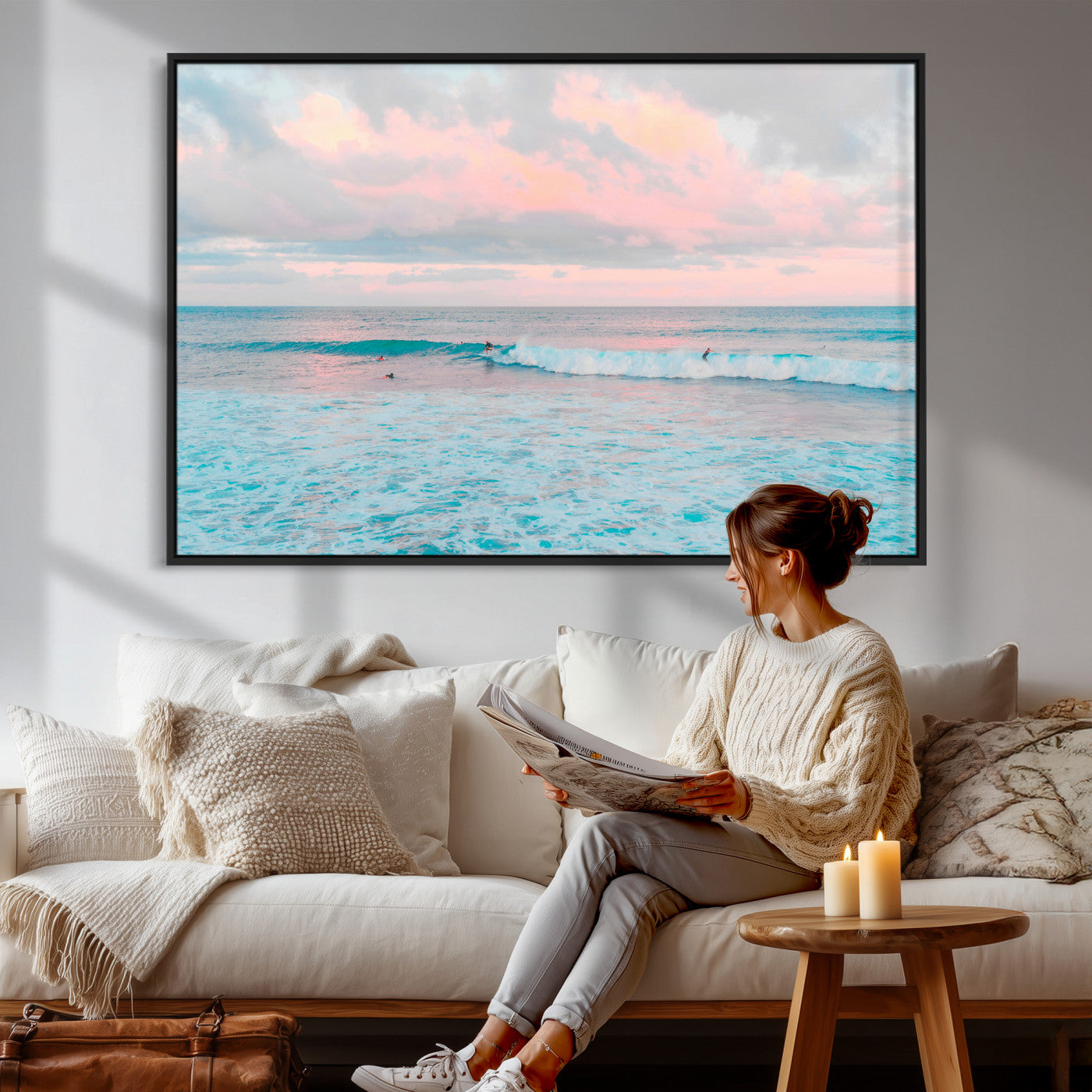 73216461-MGV-CV-36X24 - Ocean Wave Wall Art Canvas Print, Pastel Surf Seascape Photography, Coastal Beach Wall Decor