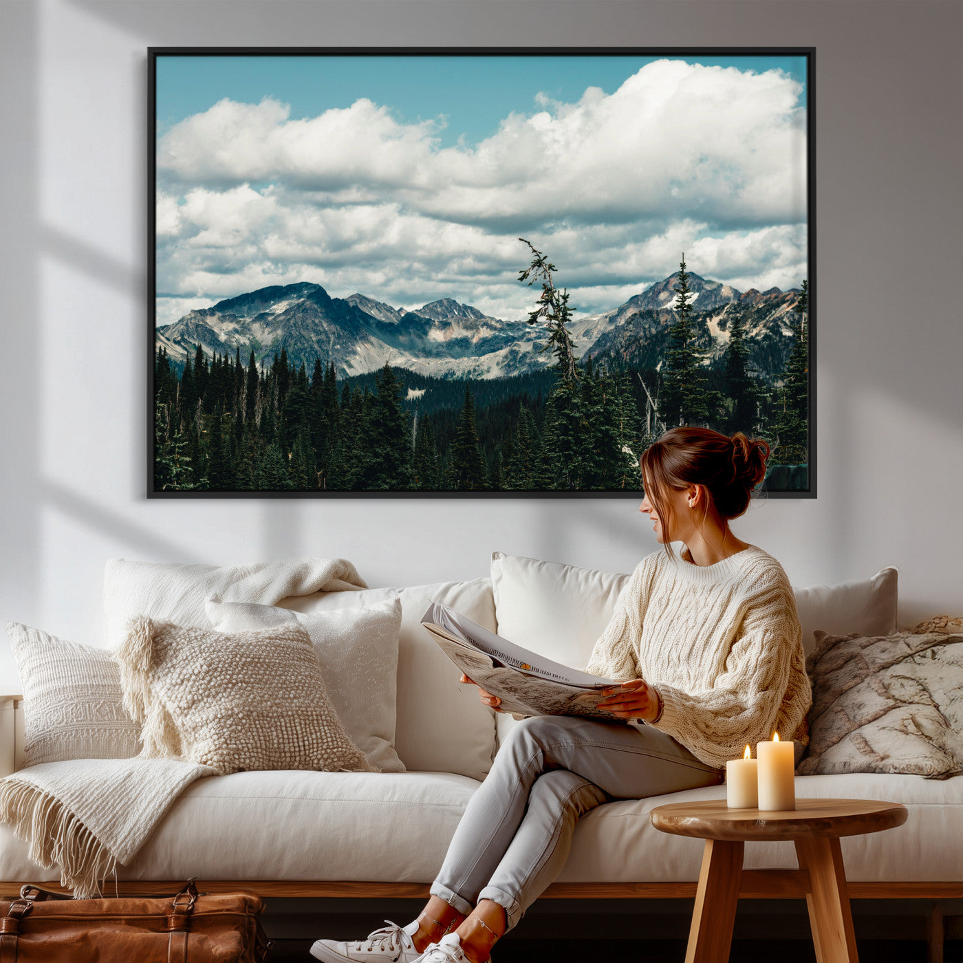 30416773-MGV-CV-36X24 - Mountain Forest Wall Art Canvas Print, Alpine Pine Tree Landscape Photography, Scenic Wilderness Mountain View, Nature Wall Decor