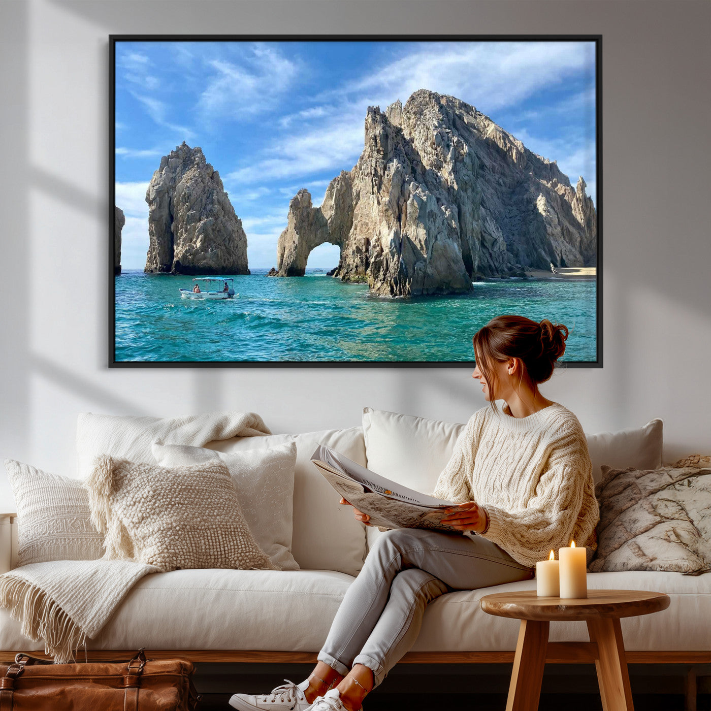 20946478-MGV-CV-36X24 - El Arco Cabo San Lucas Ocean Arch Wall Art Canvas Print, Baja California Rock Arch Seascape Canvas Print, Mexico Coastal Landmark Scenic Art Printing