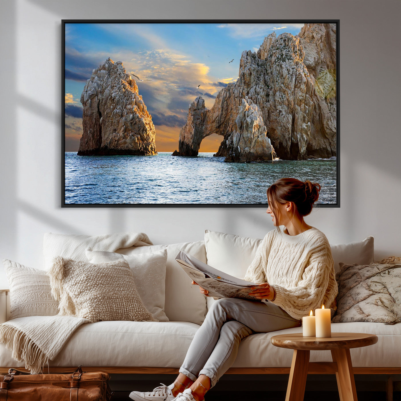 63505689-MGV-CV-36X24 - El Arco Cabo San Lucas Ocean Arch Wall Art Canvas Print, Baja California Rock Arch Seascape Canvas Print, Mexico Coastal Landmark Scenic Art Printing