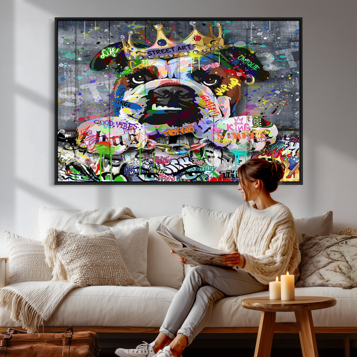 45209731-MGV-CV-36X24 - Dog Wall Decor for Teen Bedroom Decor - Graffiti Animal Canvas Wall Art for Teen Room Decor - Abstract Wall Painting Ready to Hang