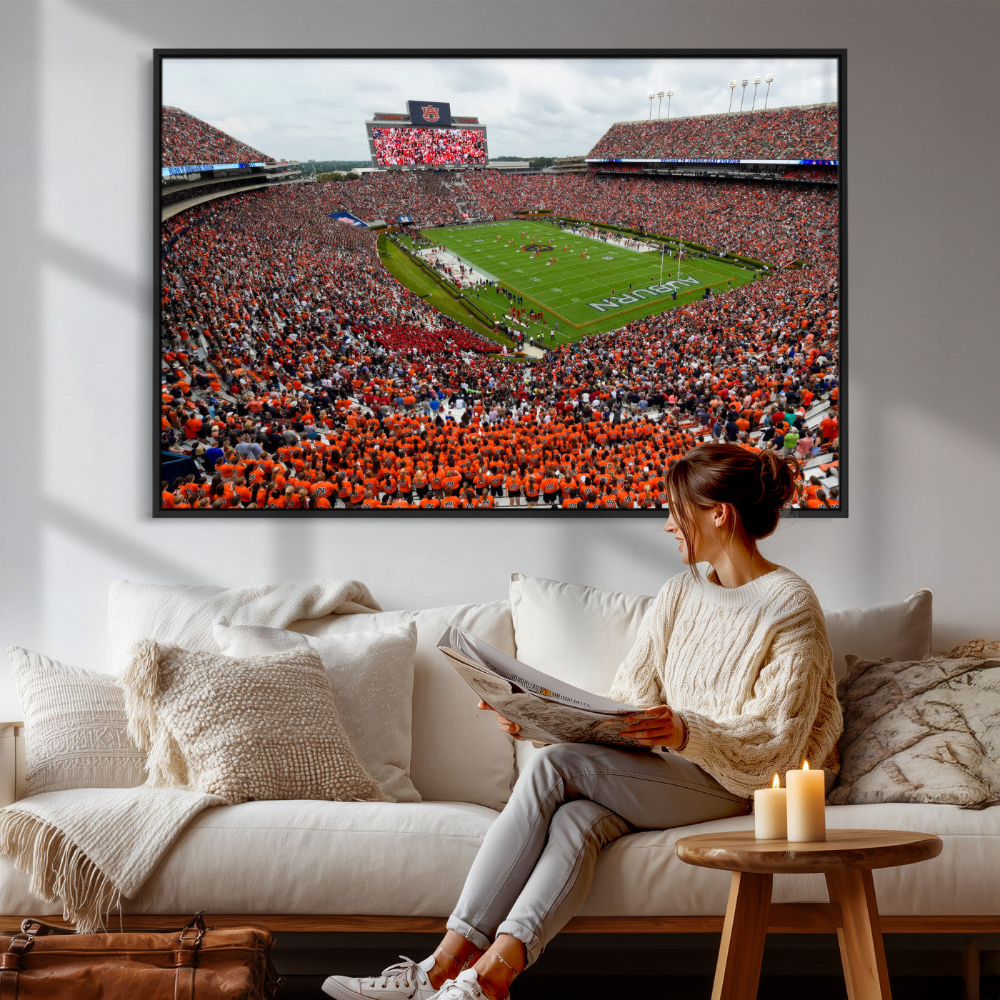 82562490-MGV-CV-36X24 - Auburn Stadium Sunset Wall Art Canvas Print, Jordan Hare Stadium Game Day Crowd, Auburn Tigers Football Artwork