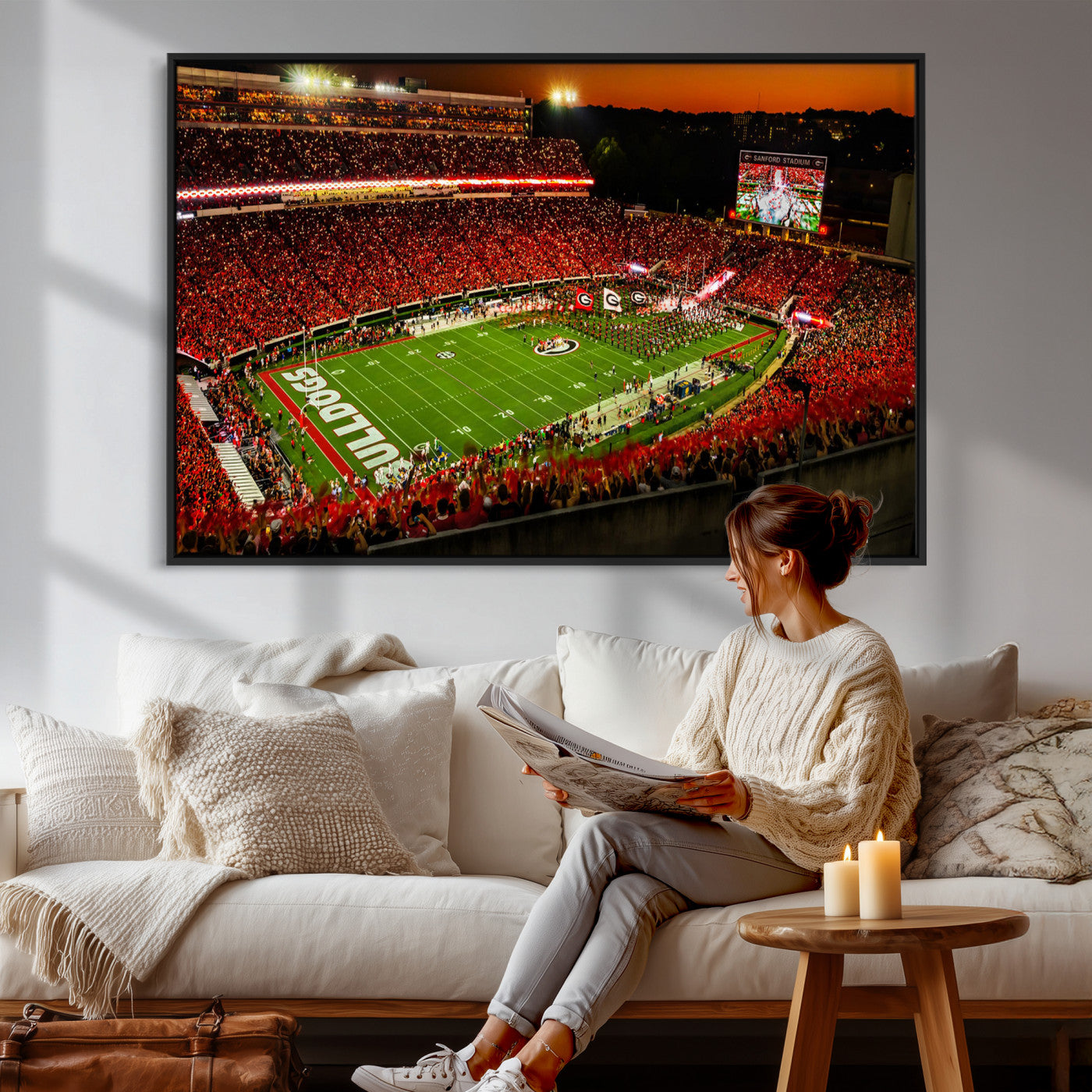 48894104-MGV-CV-36X24 - Georgia Bulldogs Stadium Wall Art Canvas Print, Sanford Stadium Night Game Panorama, College Football Crowd Wall Decor