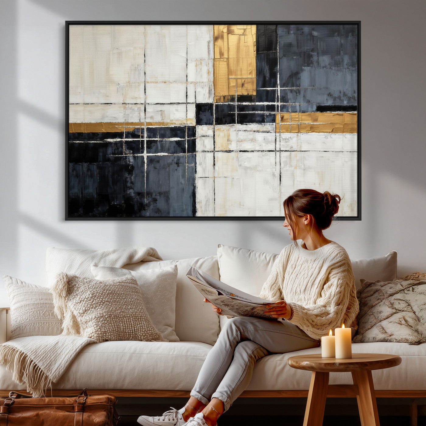 78975677-MGV-CV-36X24 - Gold Abstract Wall Art Canvas Print, Modern Luxury Geometric Painting Wall Decor for Living Room and Office