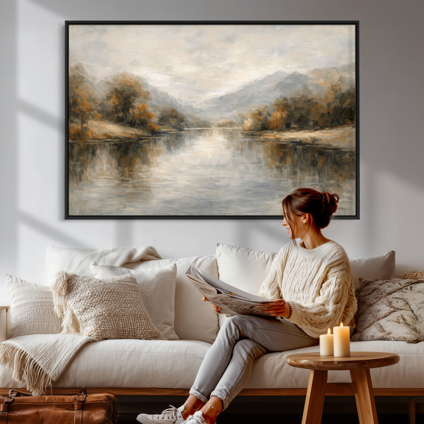 62194542-MGV-CV-36X24 - Abstract Landscape Wall Art Canvas Print, Modern Lake Printing Wall Decor for Contemporary Interiors