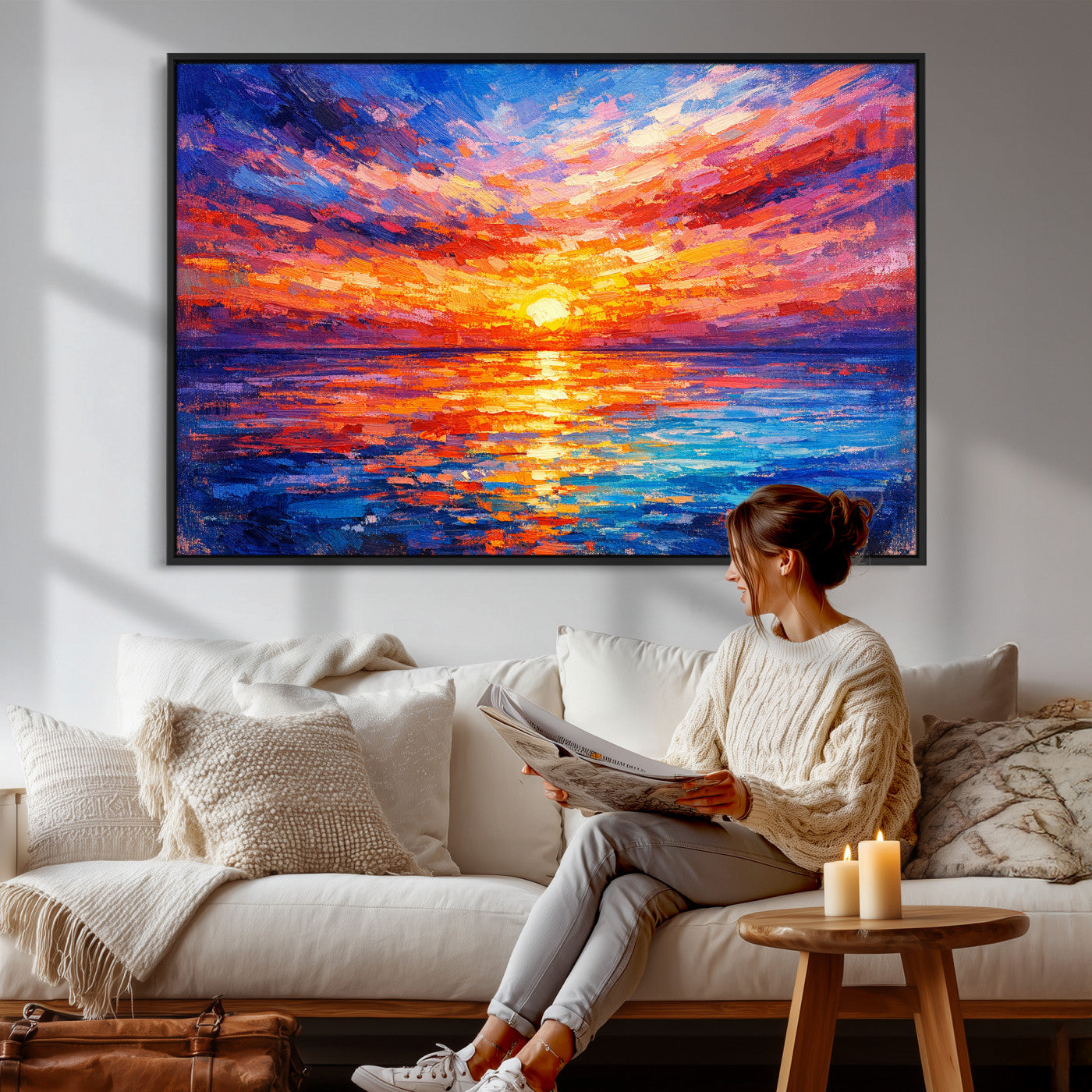 54915078-MGV-CV-36X24 - Colorful Knife Ocean Sunset Canvas — Orange Pink Teal Expressionist Sea Print | Colorful Coastal Wall Art | Vibrant Beach Decor Gift