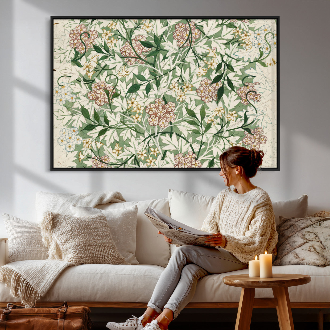 33560597-MGV-CV-36X24 - William Morris Jasmine 1872 Canvas Wall Art — Arts and Crafts Botanical Print | Vintage Green Floral Decor | Cottagecore Gift | Classic Art