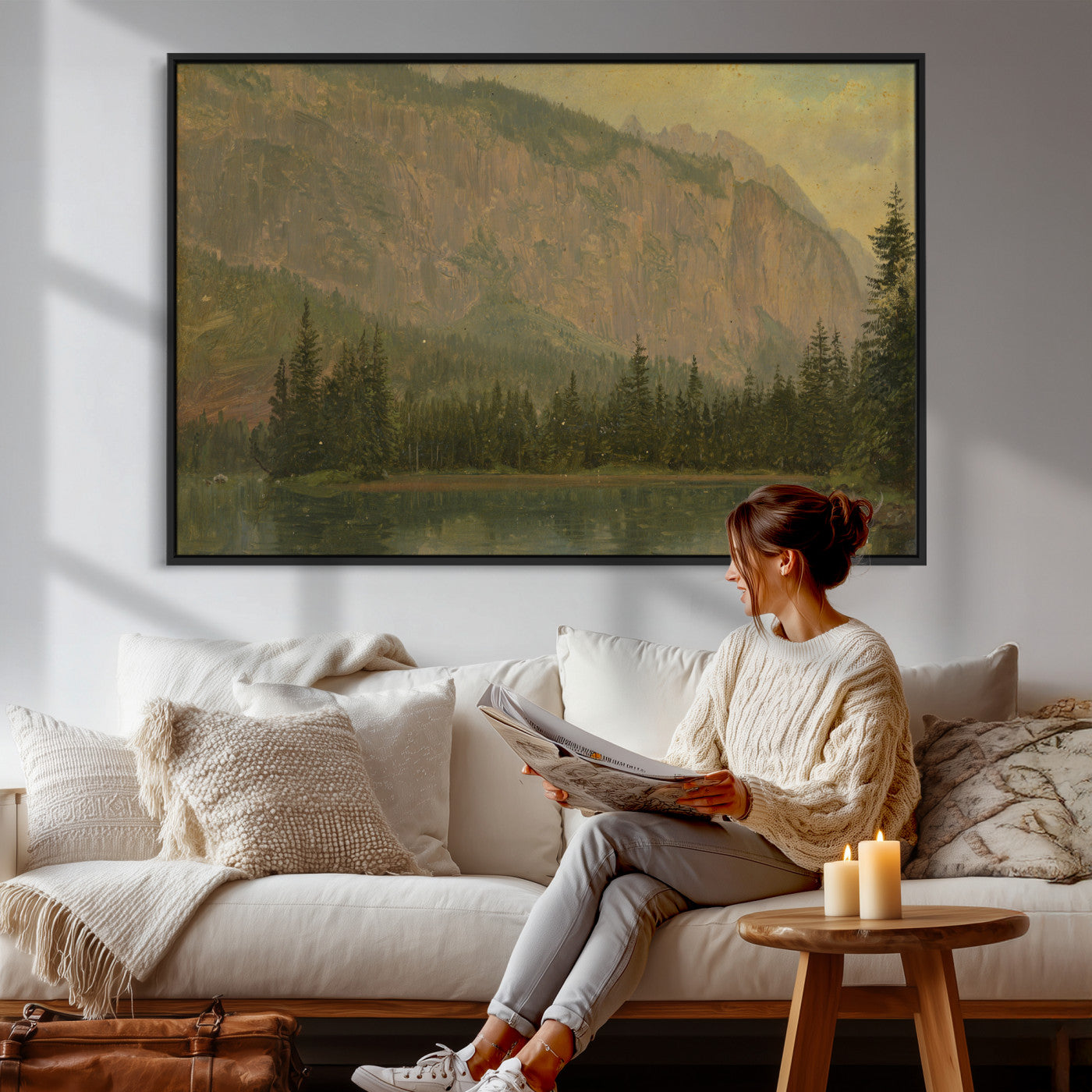 76844524-MGV-CV-36X24 - Frederic Edwin Church Hintersee Canvas Print, Hudson River School Mountain Lake Painting 1868, American Romantic Landscape, Vintage Nature Wall Art