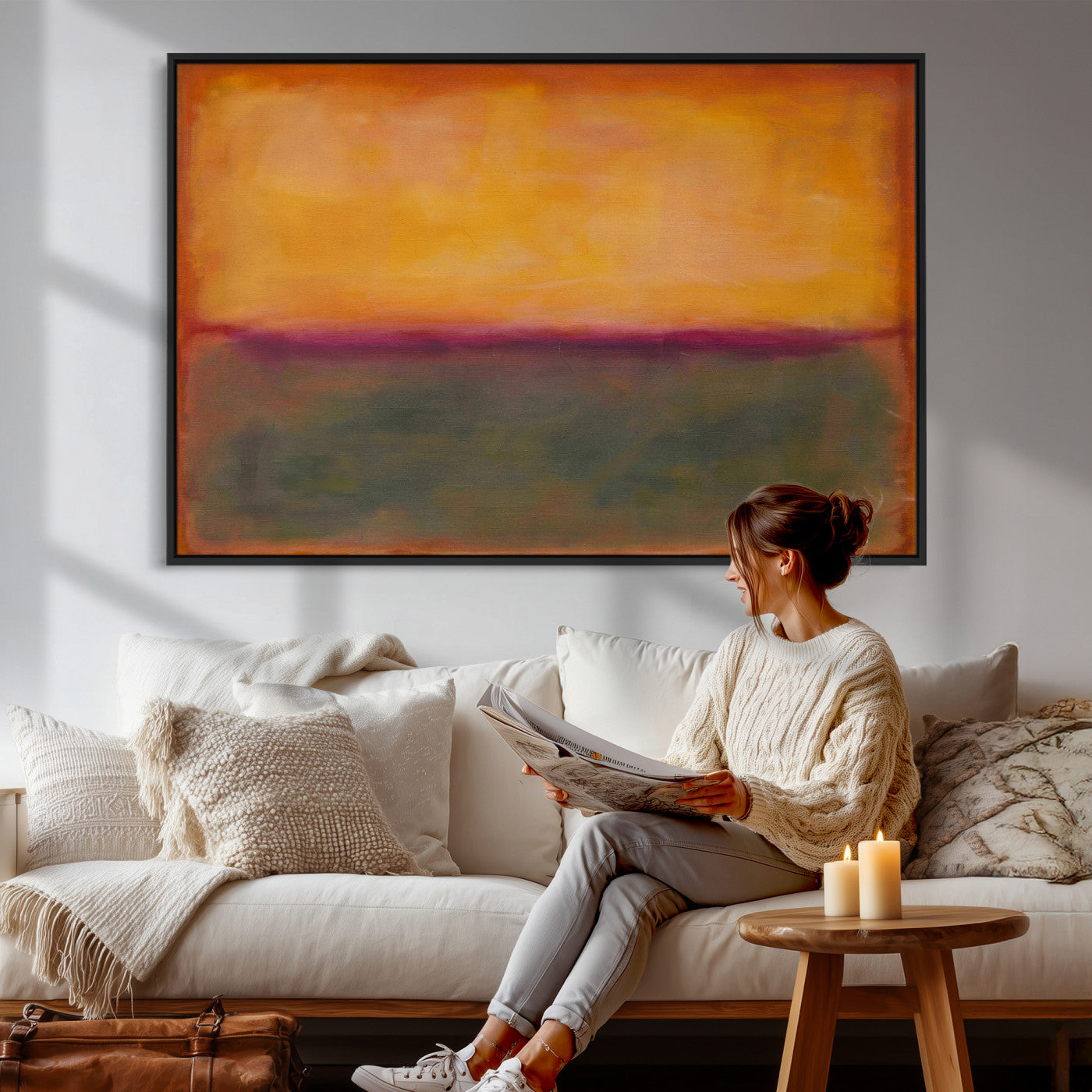 21628300-MGV-CV-36X24 - Abstract Color Field Wall Art Canvas Print, Framed Minimalist Horizon Artwork for Living Room Bedroom Office
