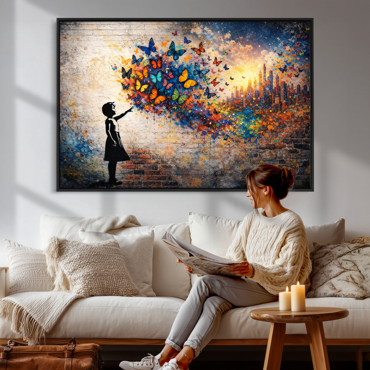 21540821-MGV-CV-36X24 - Banksy Girl Wall Art Canvas Print for Living Room Decor