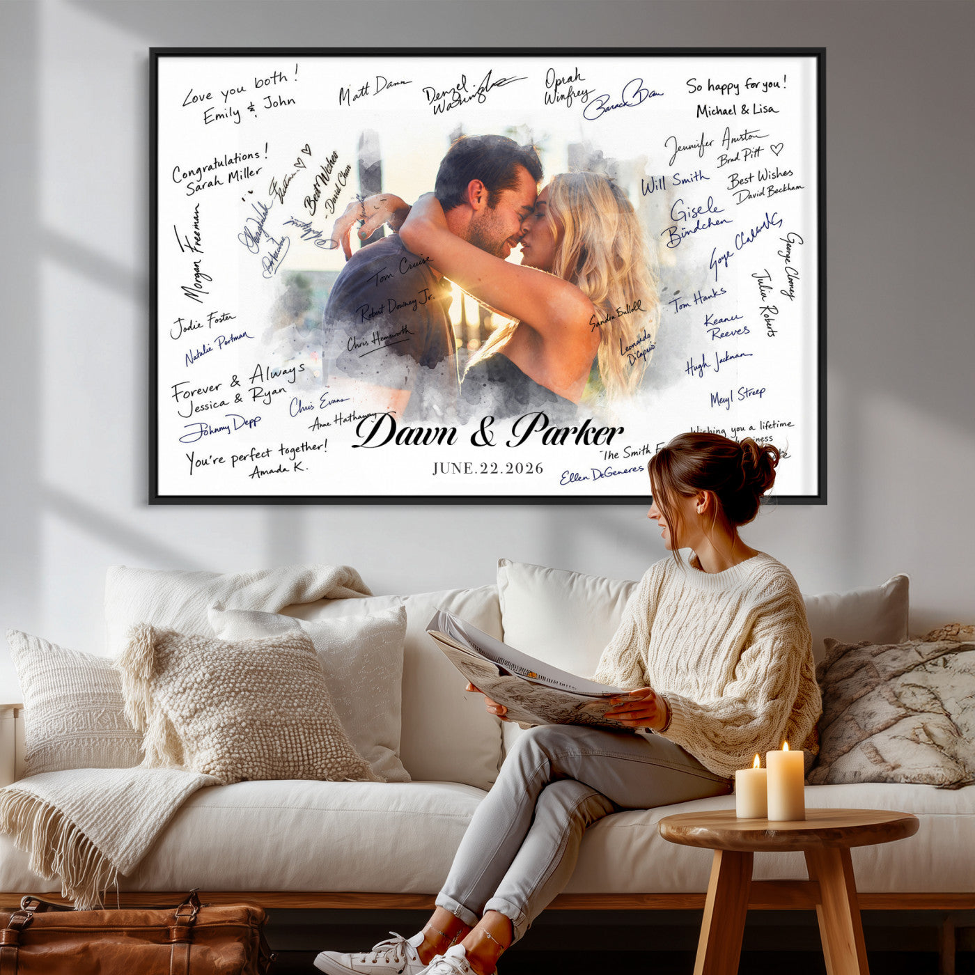 14788122-MGV-CV-36X24 - Wedding Guest Book Alternative Wall Art Canvas Print, Personalized Wedding Signature Poster, Custom Couple Photo Guestbook Canvas, Bridal Shower Reception Decor