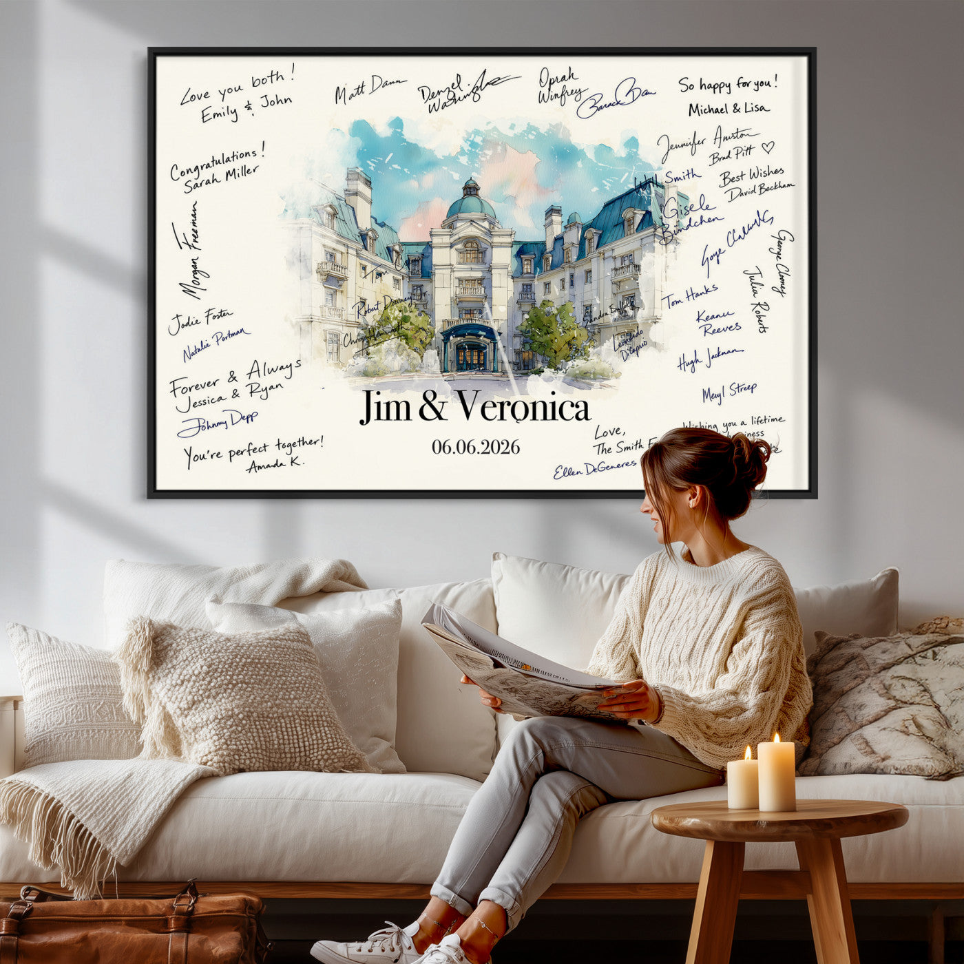92760374-MGV-CV-36X24 - Wedding Guest Book Alternative Wall Art Canvas Print, Personalized Wedding Signature Poster, Custom Couple Photo Guestbook Canvas
