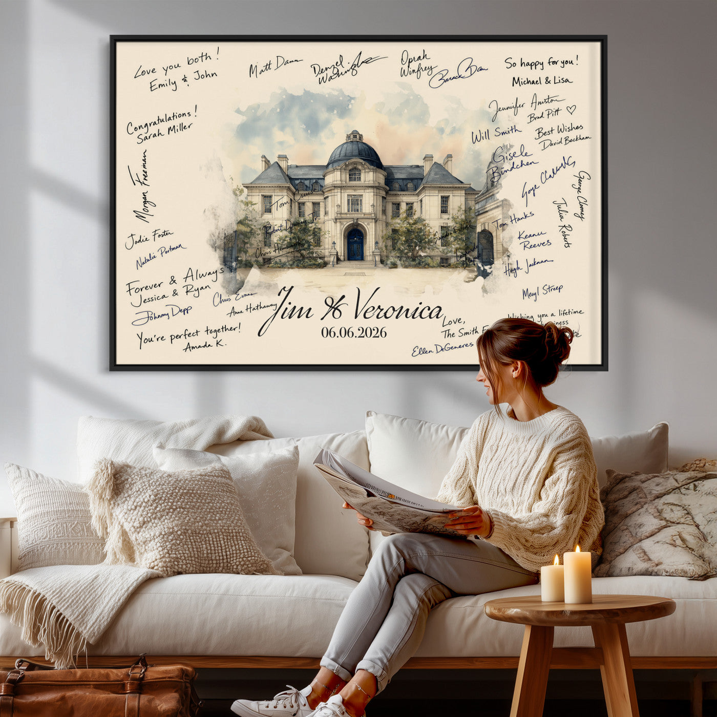 17002059-MGV-CV-36X24 - Wedding Guest Book Alternative Wall Art Canvas Print, Personalized Wedding Signature Poster, Custom Couple Photo Guestbook Canvas