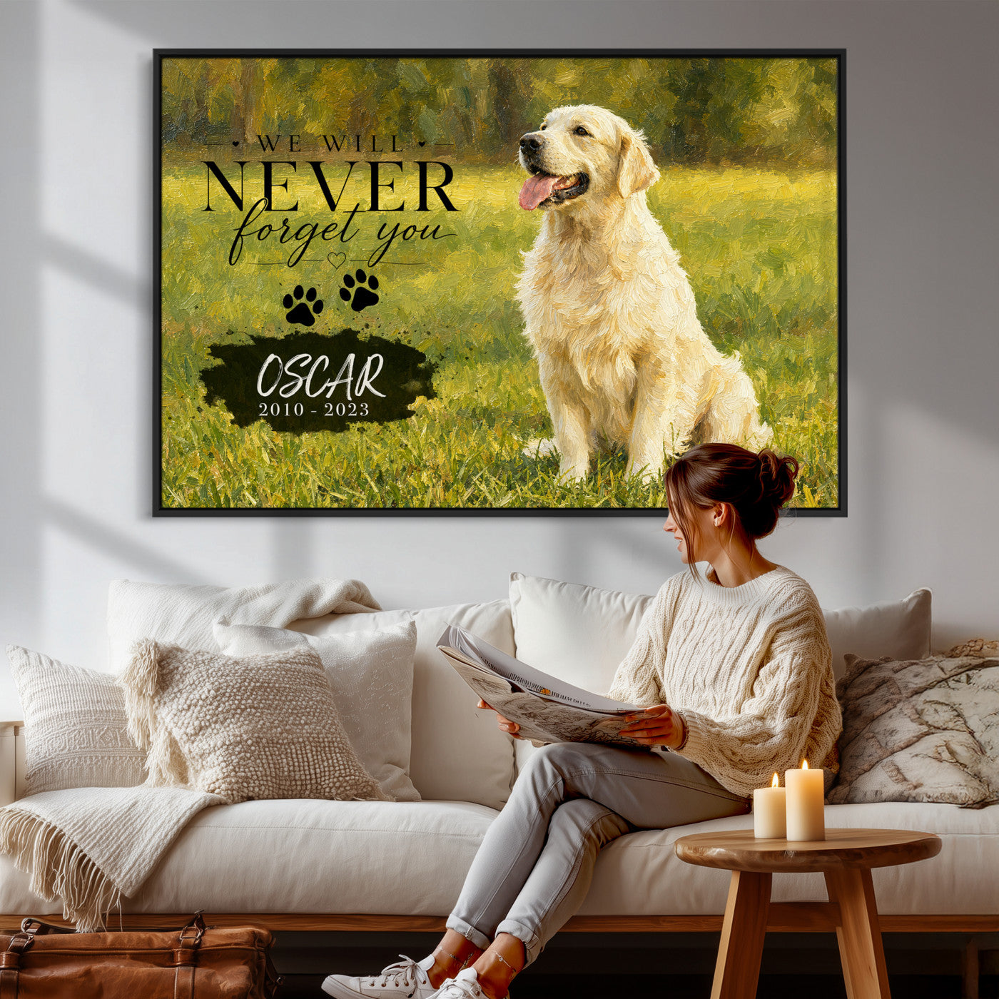38460512P2-MGV-CV-36X24 - Pet Memorial Wall Art Canvas Print, Custom Dog Memorial Portrait, Personalized Angel Pet Loss Gift, Angel Wings Puppy Print