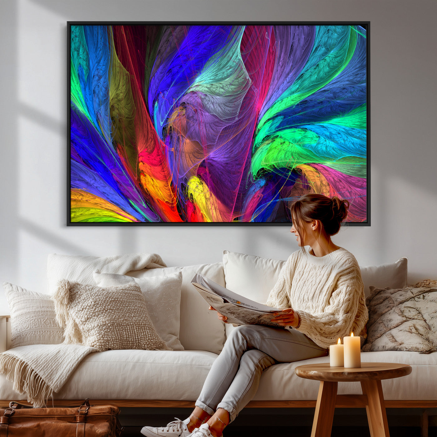 376925791-MGV-CV-36X24 - Colorful Abstract Canvas Wall Art, Rainbow Swirl Fractal Print, Bold Multicolor Living Room Decor, Vibrant Energy Art, Large Abstract Wall Art