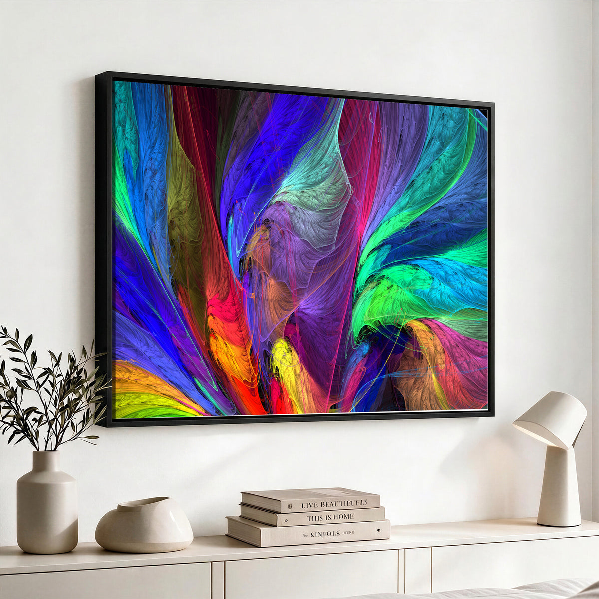 376925791-MGV-CV-36X24 - Colorful Abstract Canvas Wall Art, Rainbow Swirl Fractal Print, Bold Multicolor Living Room Decor, Vibrant Energy Art, Large Abstract Wall Art