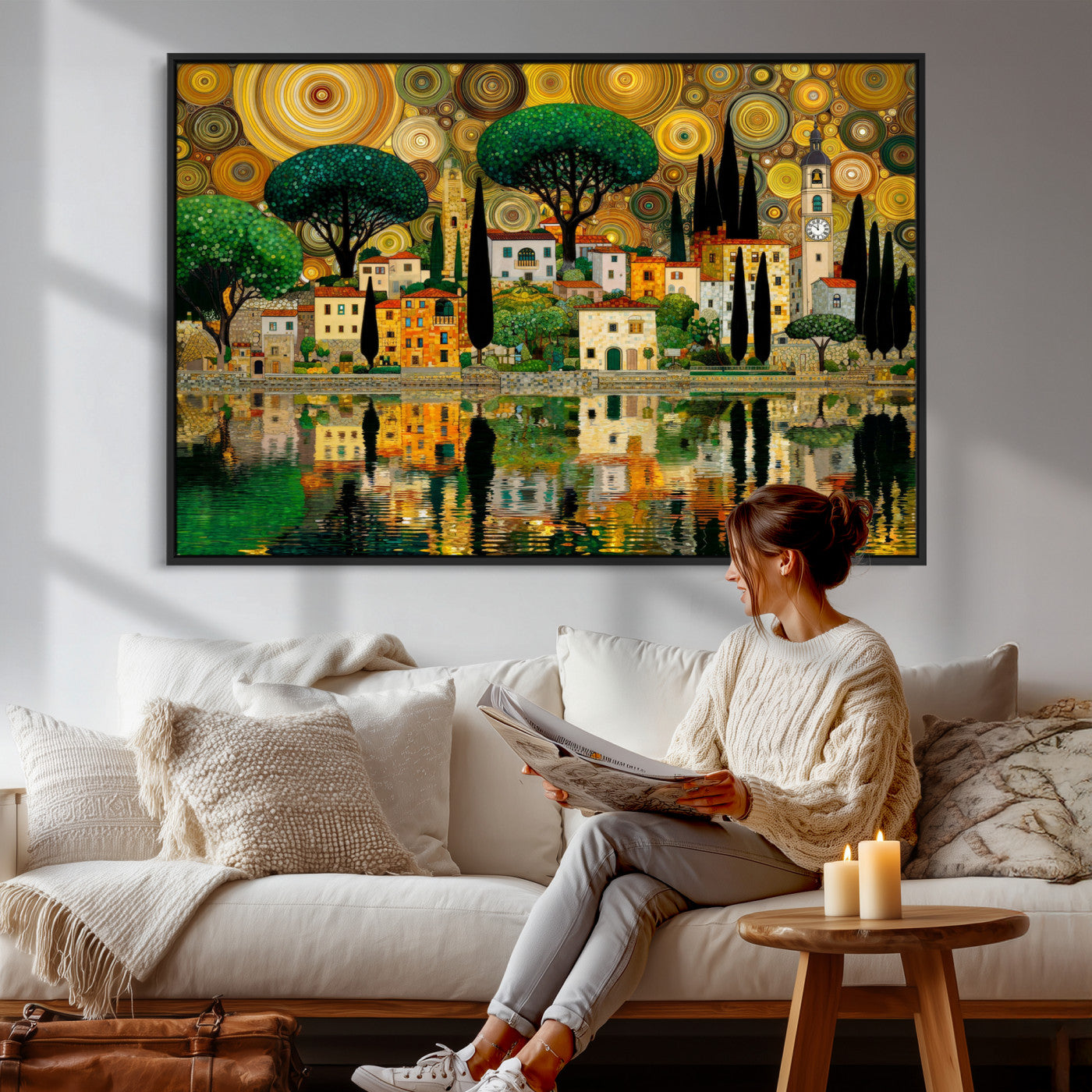 93010897-MGV-CV-36X24 - Gustav Klimt Golden Cityscape Wall Art Canvas Print,