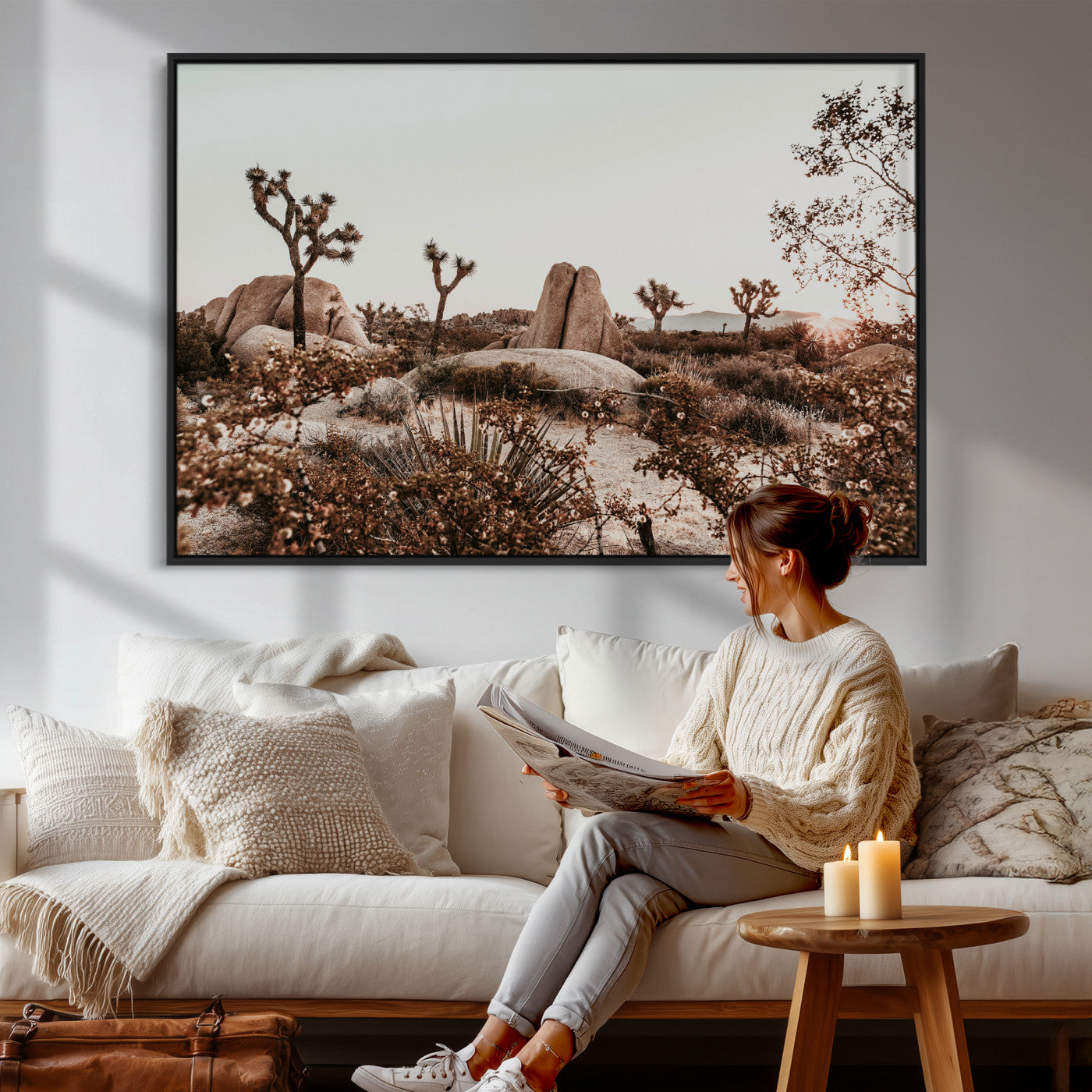 75778944-MGV-CV-36X24 - Joshua Tree Desert Canvas Wall Art Print | Desert Landscape Photography, Boho Southwest Wall Decor, Nature Canvas - Ready to Hang