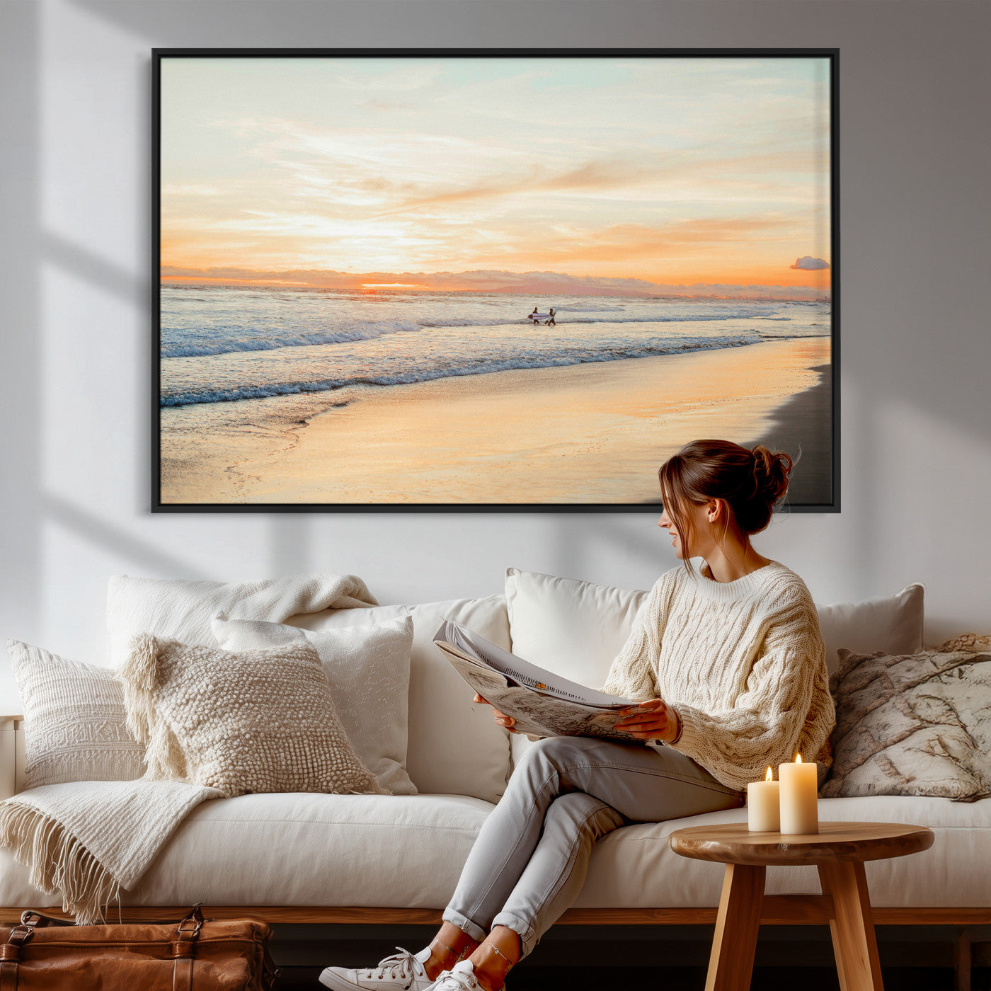 38131619-MGV-CV-36X24 - Beach Sunset Canvas Wall Art Print | Ocean Waves Landscape, Coastal Photography, Seascape Wall Decor, Ready to Hang