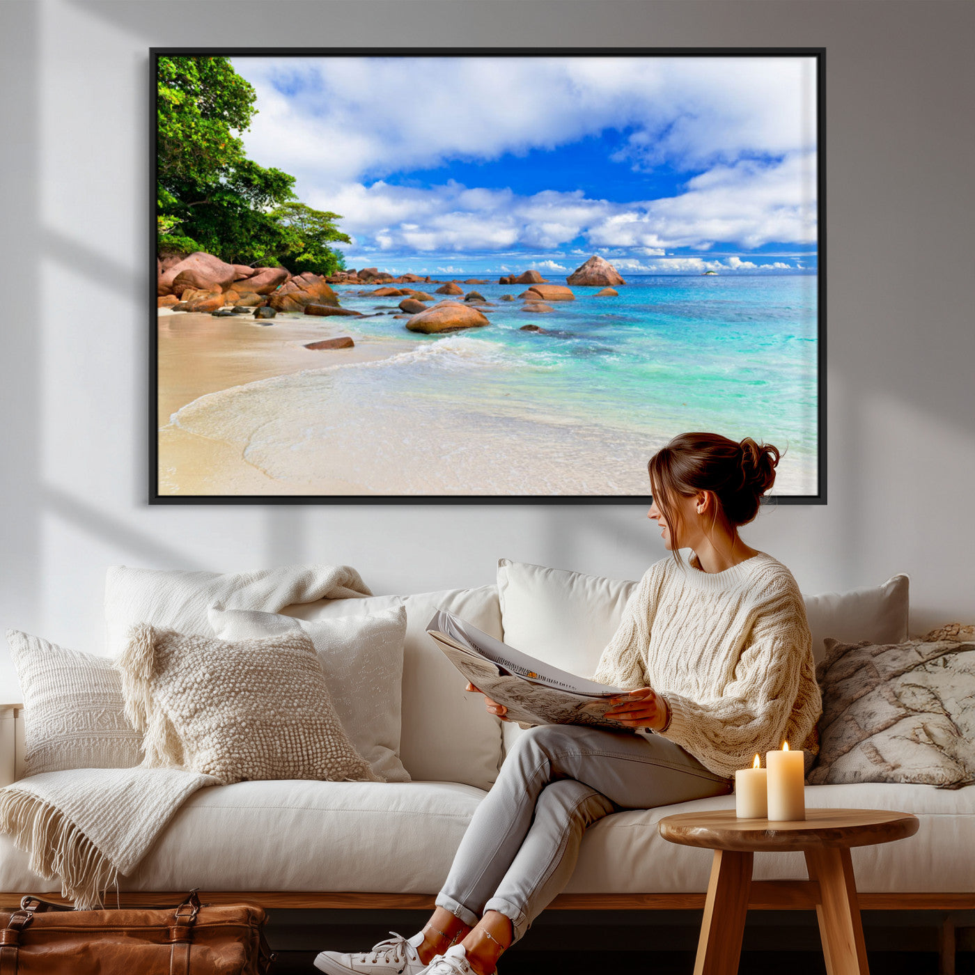 81980382-MGV-CV-36X24 - Seychelles Beach Canvas Wall Art - Anse Intendance Turquoise Ocean Print