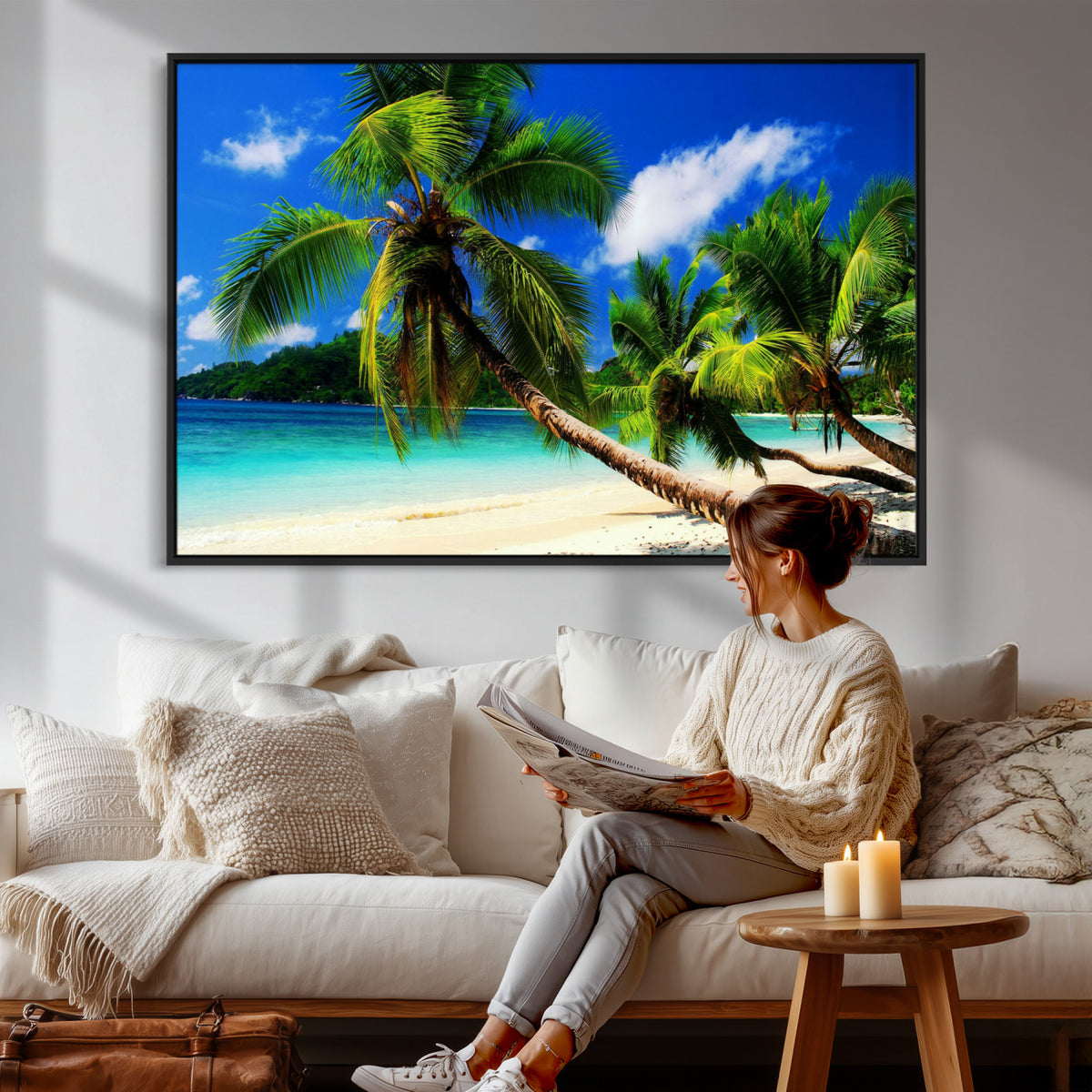 67049818-MGV-CV-36X24 - Tropical Island Coconut Palm Trees Wall Art Canvas Print - Turquoise Beach Print for Lake Home Decor