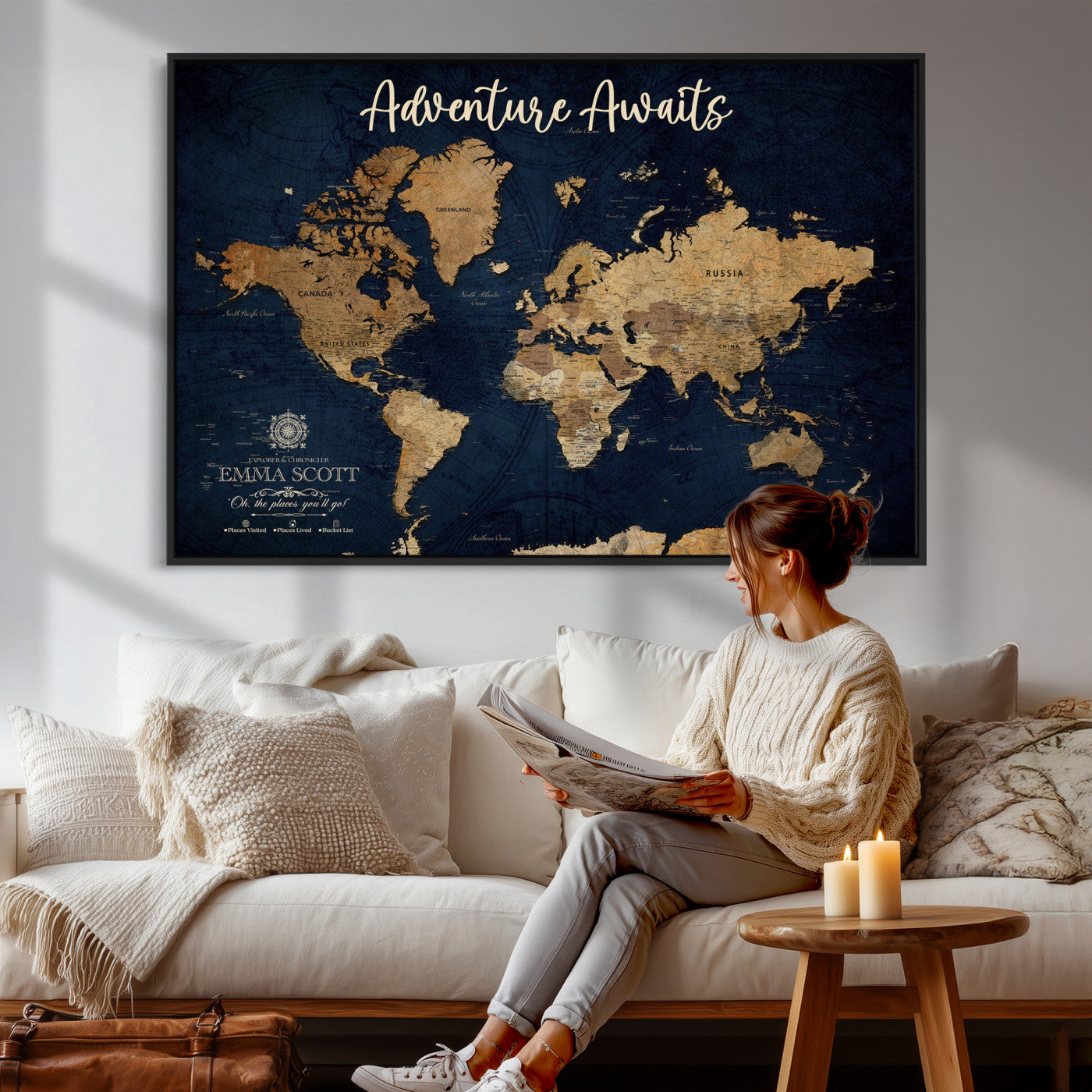 44399597-MGV-CV-36X24 - Custom Push Pin World Map Canvas Print β Personalized Travel Map Wall Art