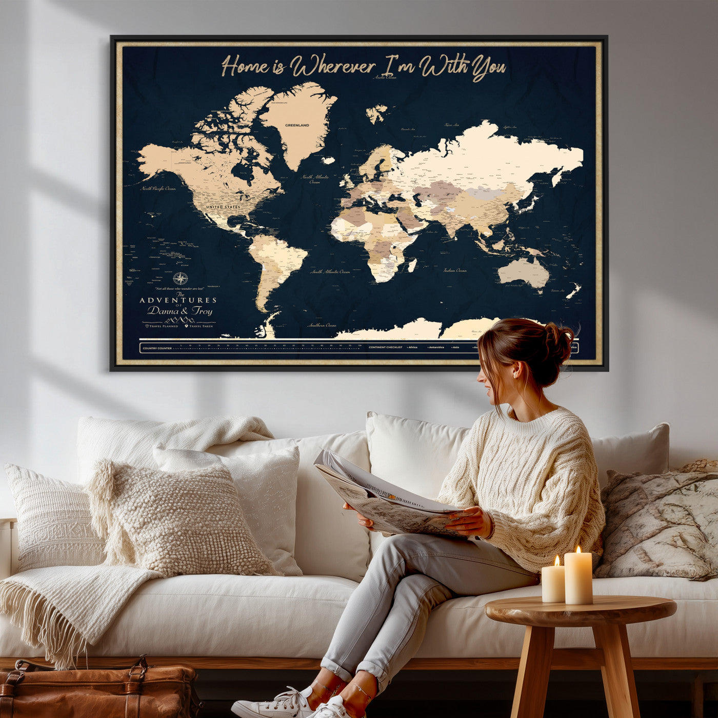 29990805-MGV-CV-36X24 - Custom Push Pin World Map Canvas Print β Personalized Travel Map Wall Art