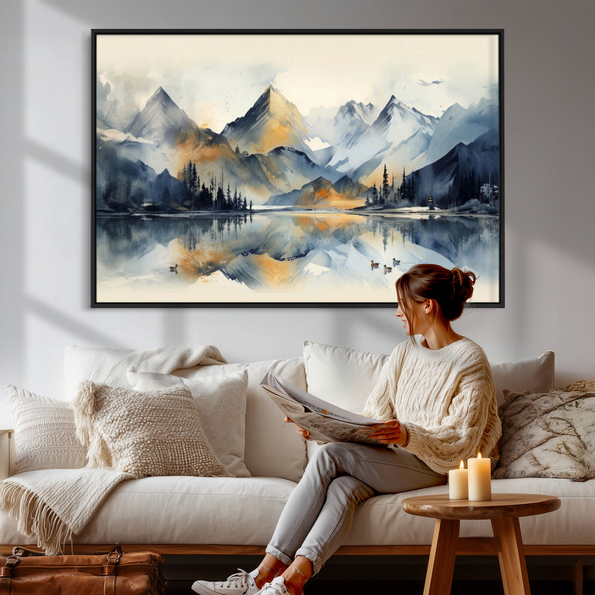 10196184T-MGV-CV-36X24 - Abstract Lake Mountain Wall Art Canvas Print