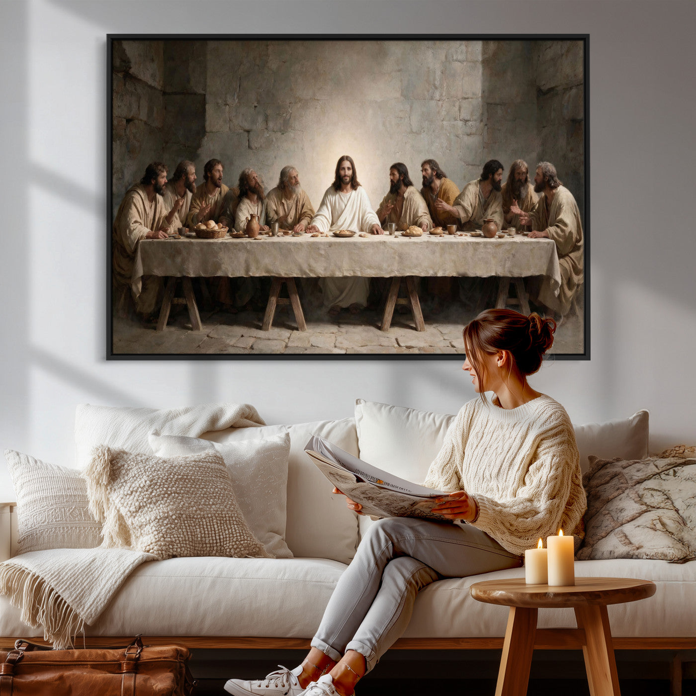 69633087-MGV-CV-36X24 - The Last Supper of Jesus Christ Wall Art Canvas Print - Classical Christian Faith Home Decor